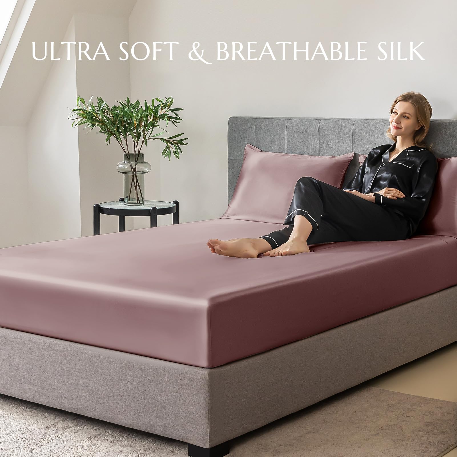 THXSILK 100% 7A+ Grade Natural Silk Fitted Bed Sheet - Deep Pocket 16