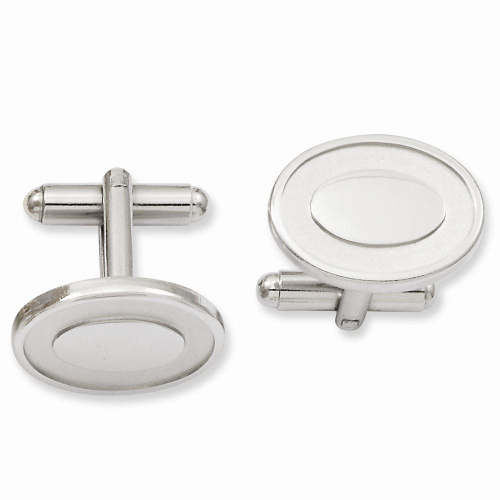 Elegant Rhodium Plated Oval Cufflinks for Men - 15x20mm Solid Polished & Satin Finish with Engravable Front Area - Perfect for Weddings, Business Attire & Formal Gifts