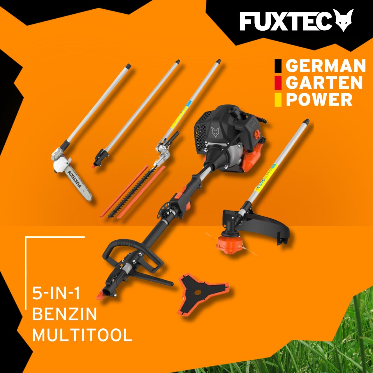FUXTEC FX-MT252ER 5-in-1 Multi-Tool Gasoline Brush Cutter - 52cc 3HP 2-Stroke Engine with Adjustable Hedge Trimmer, Grass Trimmer, Shoulder Strap & 1m Extension - Perfect for Lawn Care, Landscaping, Yard Maintenance and Property Clearing