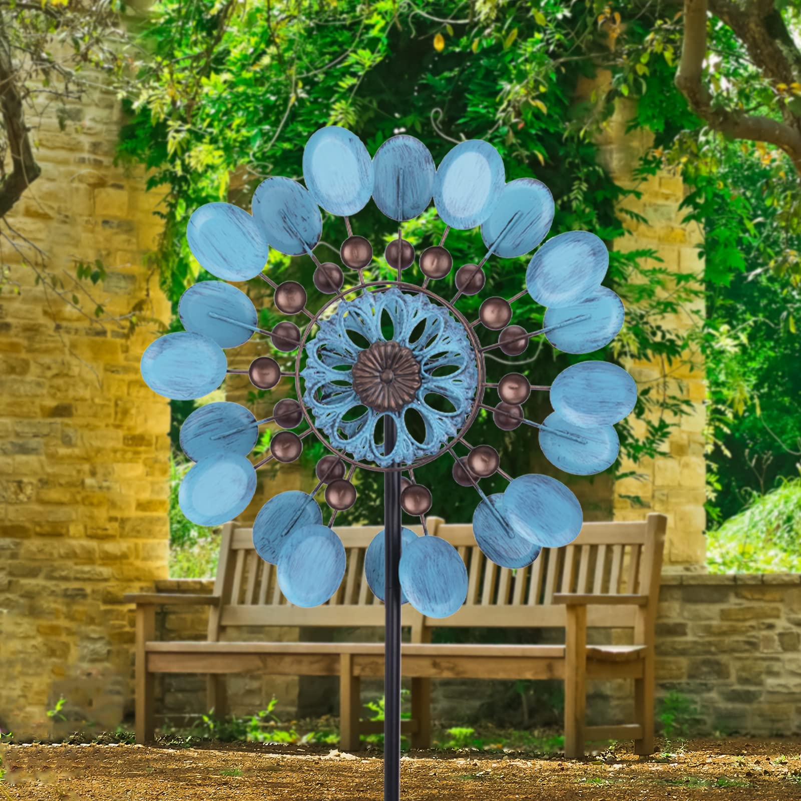 MUMTOP 44 Inches Kinetic Wind Spinner - Outdoor Metal Wind Catcher for Garden, Yard, Patio & Lawn Decor | Durable Weather-Resistant Windmill for Relaxing Outdoor Spaces & Zen Garden Atmosphere