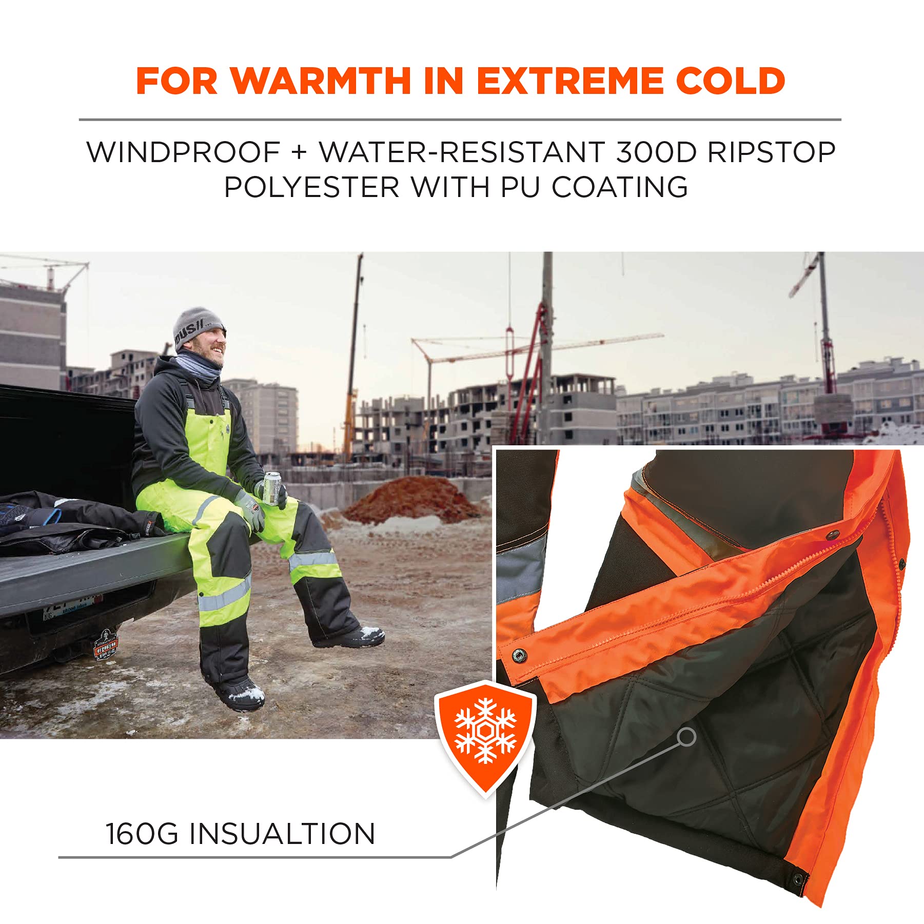 Ergodyne GloWear 8928 High Visibility Insulated Thermal Bib Overalls - Weather-Resistant Workwear for Cold Outdoor Jobs & Construction Safety