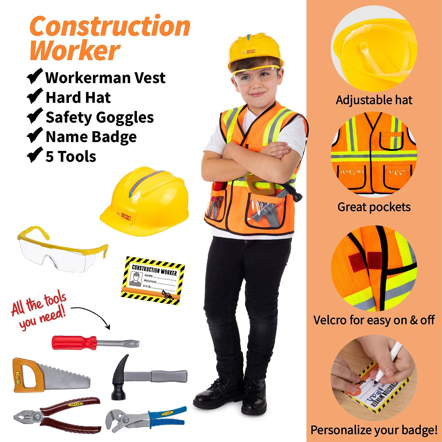Born Toys Deluxe Premium Washable Hero & Dress Up Trunk Set - Fireman, Policeman, Doctor, Construction Worker, Gardener & Chef Costumes for Kids Ages 3-8 | Perfect for Role Play, Pretend Play & Halloween Costumes