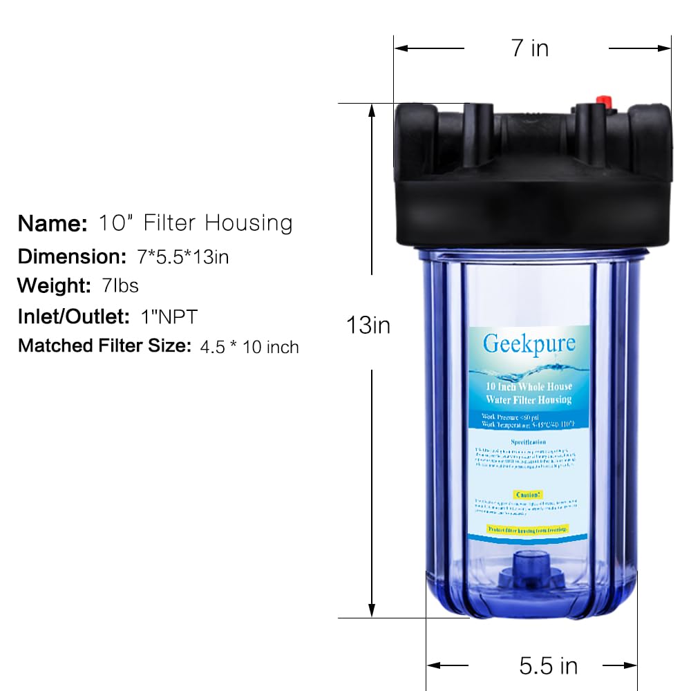 Geekpure 10 Inch Whole House Water Filter Housing with Wrench Bracket - 1