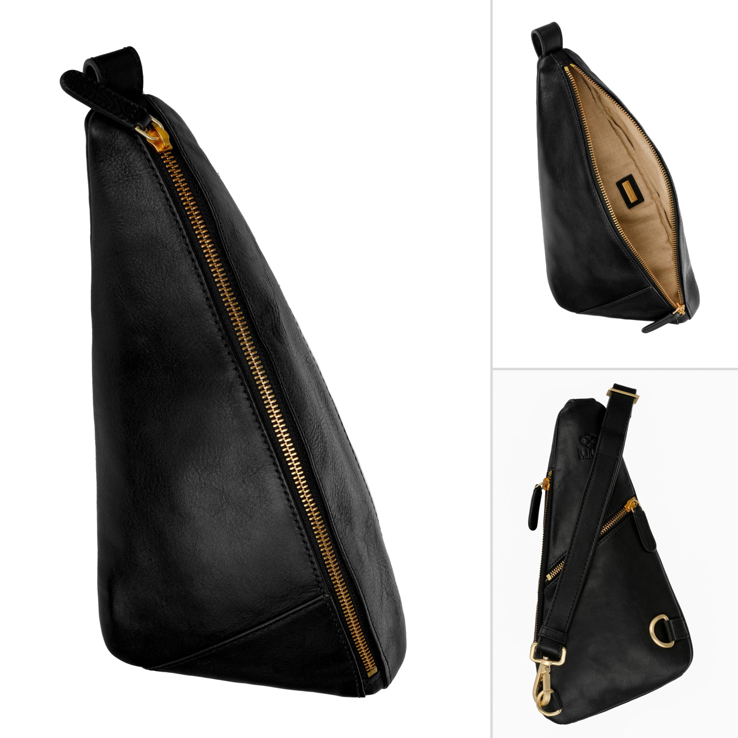 Premium Time-Resistant Leather Sling Bag - Genuine Full-Grain Leather Crossbody Chest Bag for Men & Women - Perfect for Travel, Hiking, and Everyday Carry