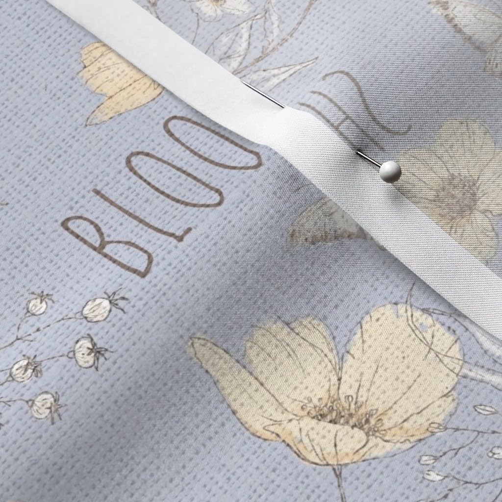 Spring Botanical Blue Floral Easter Daisy Printed Satin Fabric - Fat Quarter for Sewing, Lining, Apparel, Fashion, Blankets & Home Decor | Perfect for Easter Crafts, DIY Projects & Spring Home Decor
