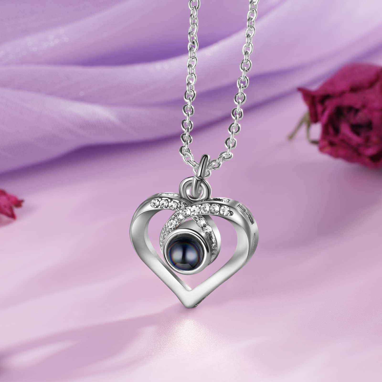 Glooraca Personalized Photo Necklace for Women - Custom Engraved Picture Pendant Jewelry with Projection, Best Birthday Gift for Girlfriend, Wife & Mom - Perfect for Anniversaries, Valentine's Day & Mother's Day
