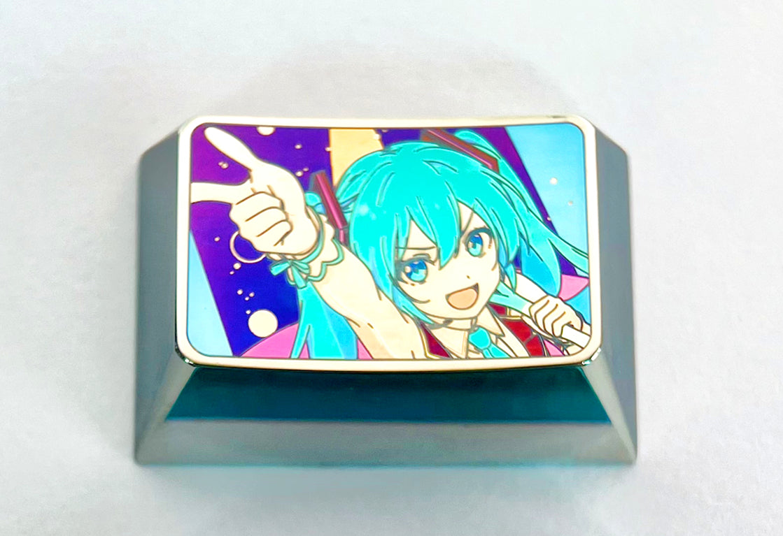 Hatsune Miku 1.5U Titanium Alloy Custom Keycaps - Anime Character Themed Decorative Metal Art Keycaps for Mechanical Keyboards (Perfect for Gaming, Typing & Collectors)