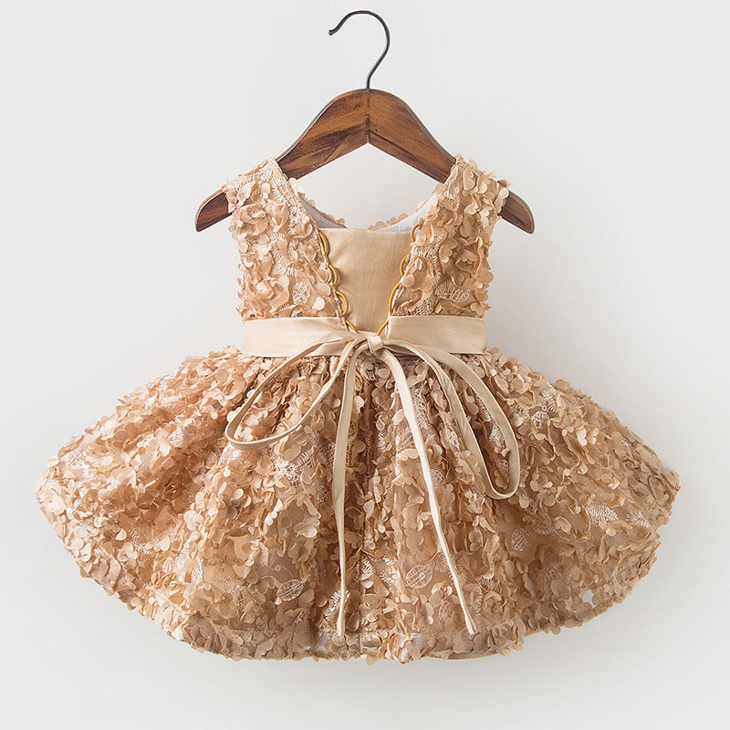 Elegant Princess Lace Flower Girl Dress with Floral Embellishments - Perfect for Weddings, Baptisms & Special Occasions