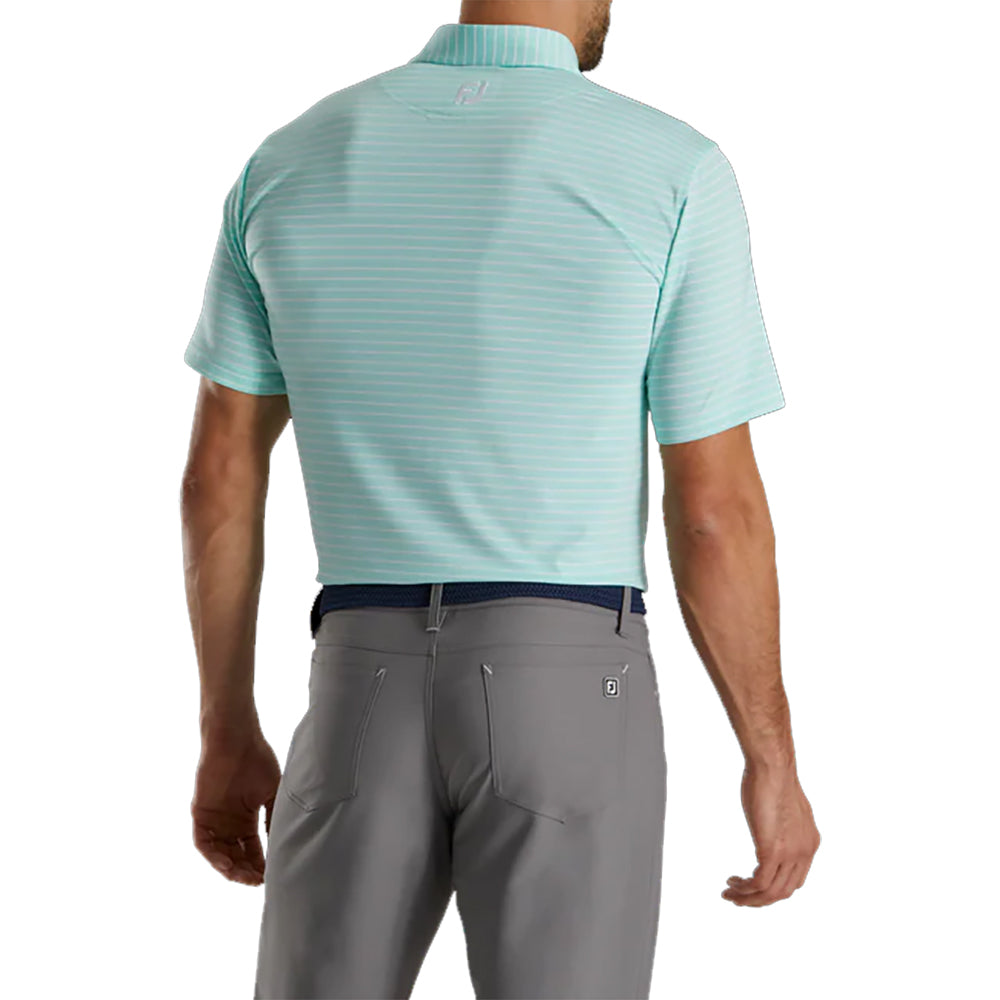 FootJoy Athletic Fit Classic Stripe Mint Men's Golf Polo Shirt - Moisture-Wicking Performance Top for Golfers & Casual Wear