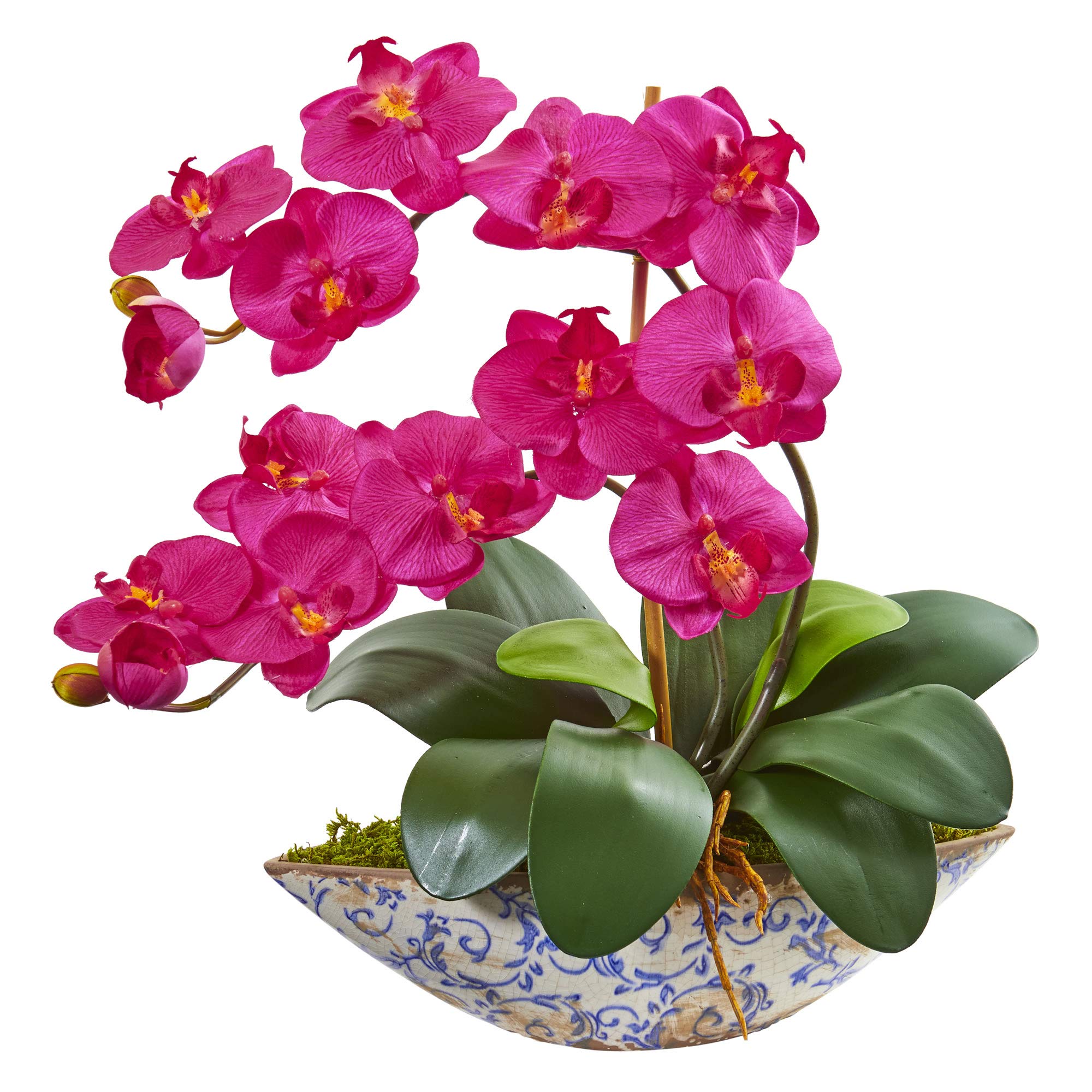 Nearly Natural Phalaenopsis Orchid Artificial Silk Flower Arrangement in Vase - Elegant Home Decor for Living Room, Bedroom, Office & Wedding Centerpieces