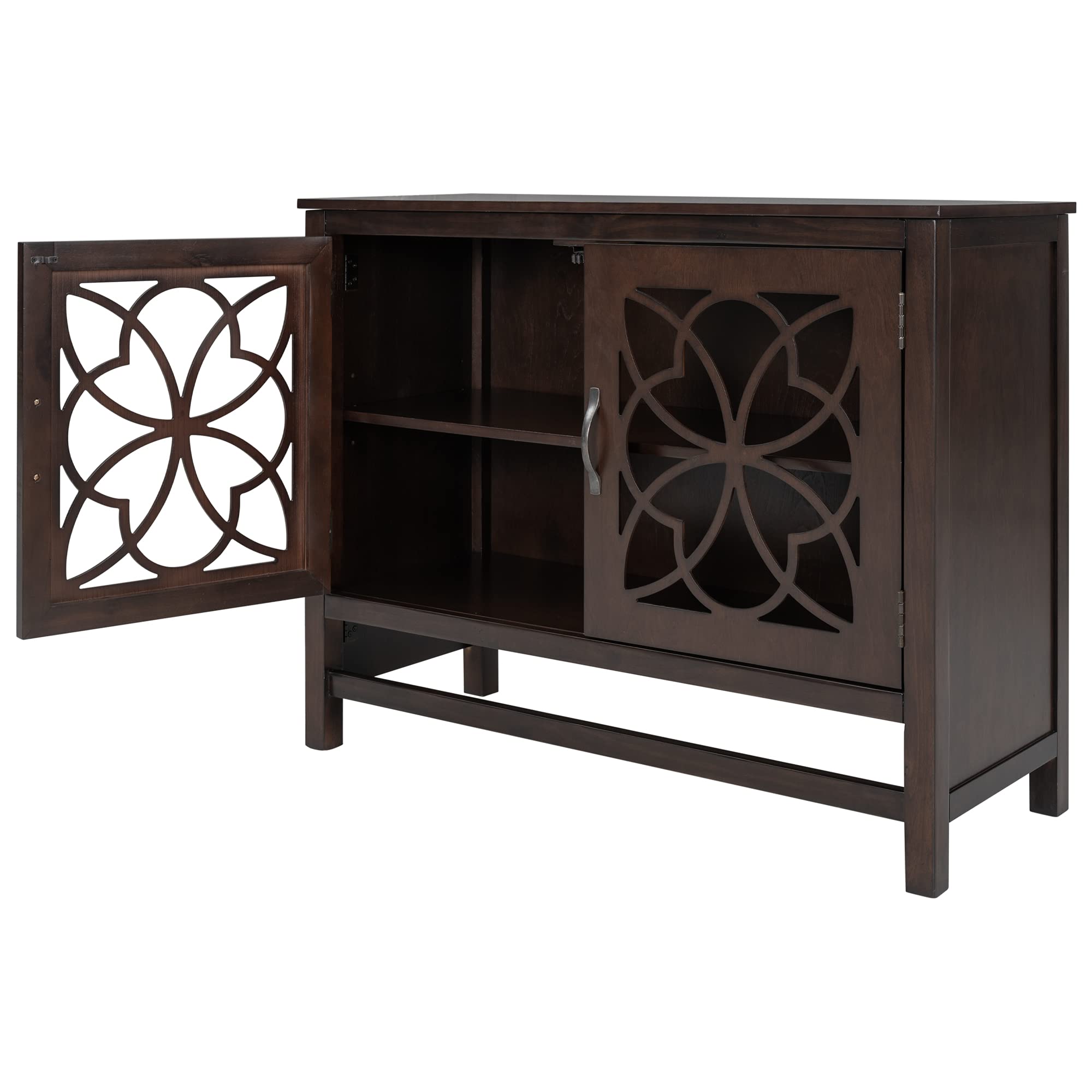 Floral Accent Cabinet with Doors - Kitchen Buffet Server Sideboard Storage Cabinet with Adjustable Shelves, Brown - Perfect for Dining Room, Living Room & Home Decor