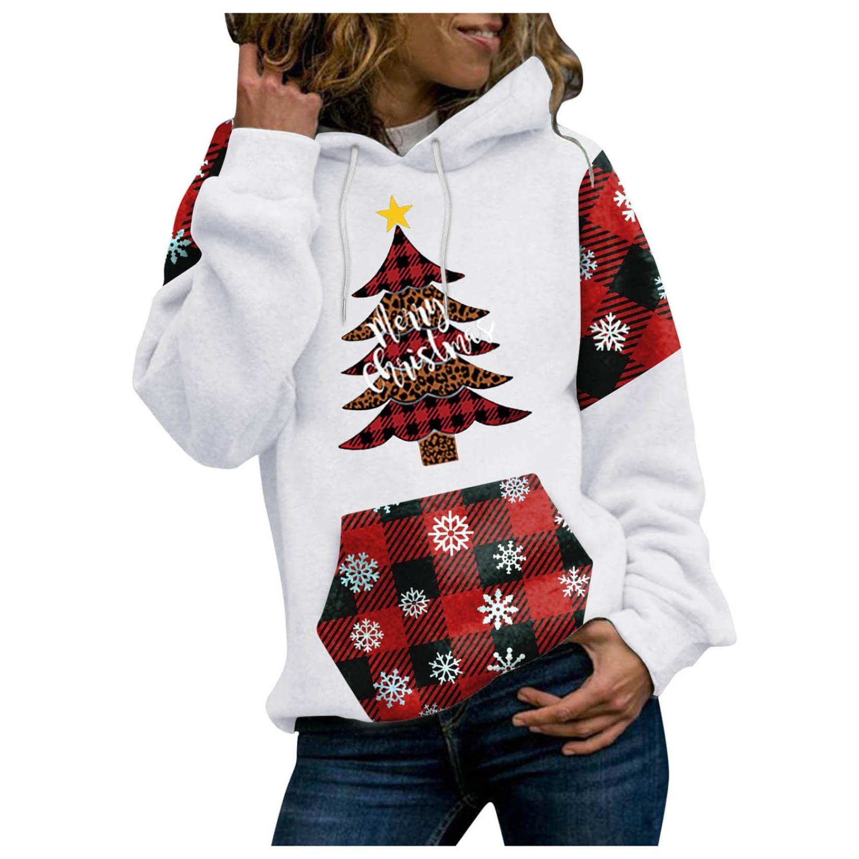 FMCHICO Women's Christmas Casual Hooded Sweatshirt - Cozy Long Sleeve Pullover Hoodie for Winter & Fall | Perfect for Holiday Gifts, Casual Outings & Cozy Loungewear