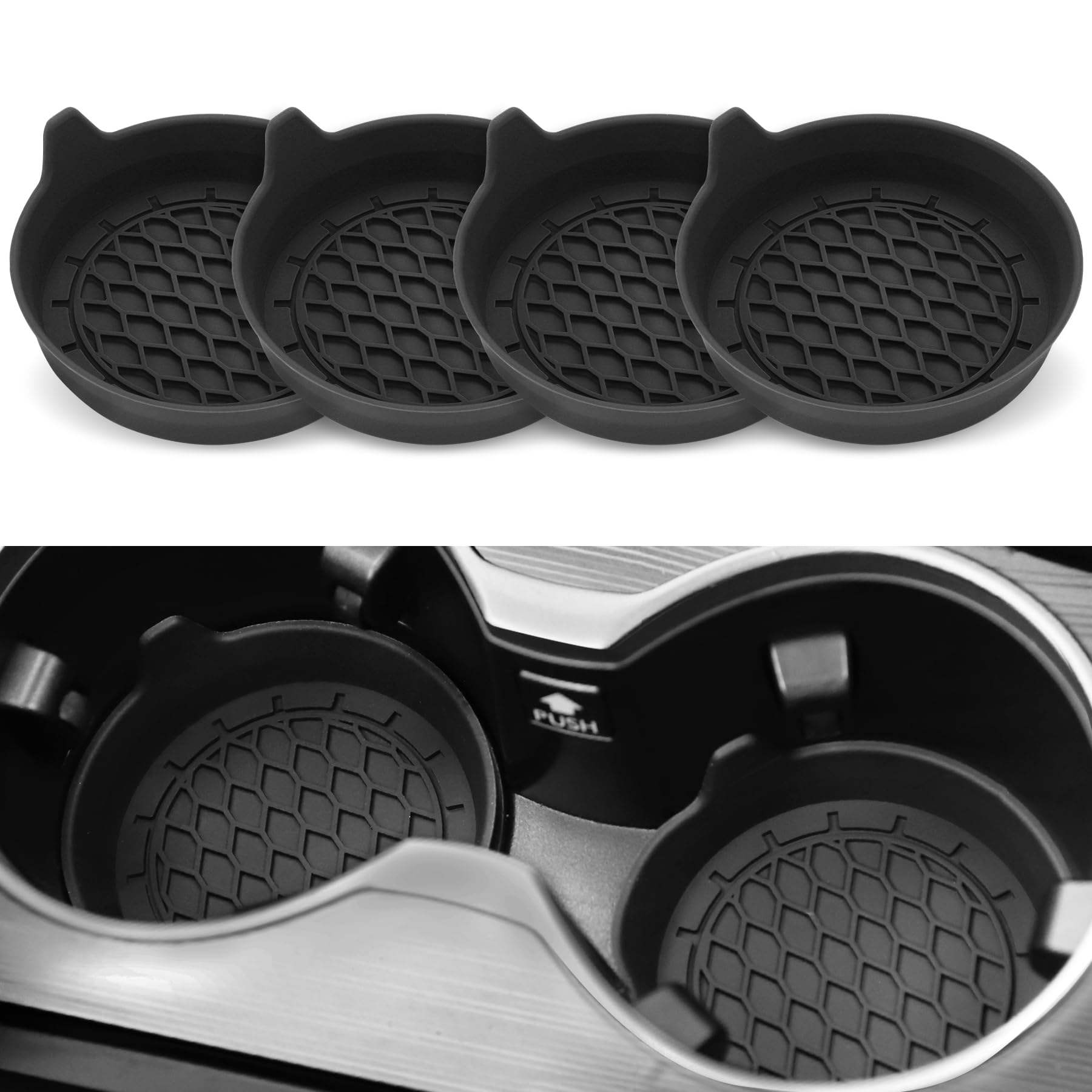 SINGARO 4-Pack Black Silicone Car Cup Holder Coasters - Universal Non-Slip Drink Holder Inserts for Cars, Trucks & SUVs - Perfect for Coffee, Soda & Water Bottles - Ideal Car Accessories for Men & Women