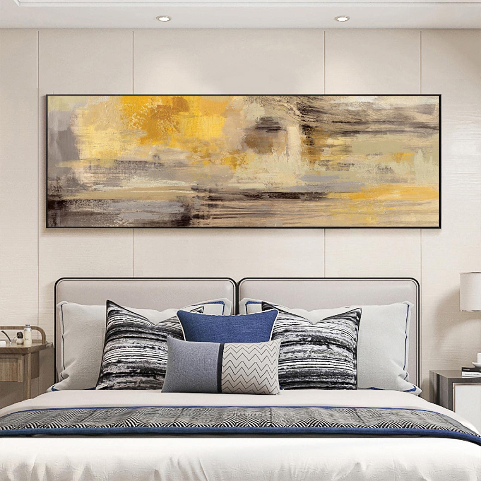 Modern Abstract Golden Yellow Wall Art Canvas Painting - Frameless Posters & Prints for Living Room Decor (60x180cm) | Perfect for Home, Office & Bedroom Wall Decoration