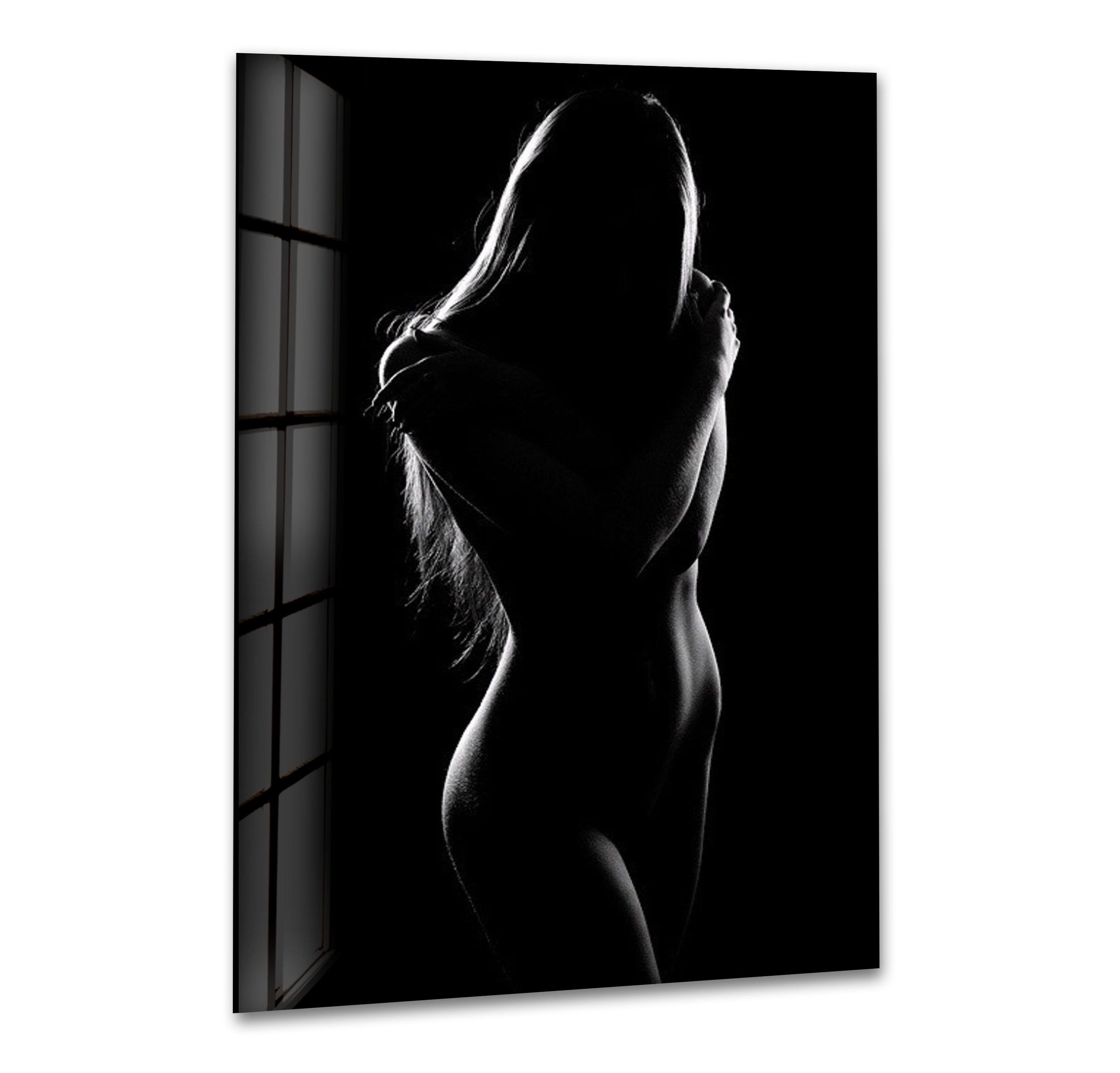 Elegant Black and White Erotic Glass Wall Art for Women - Sensual Home Decor for Bedroom, Living Room & Boudoir