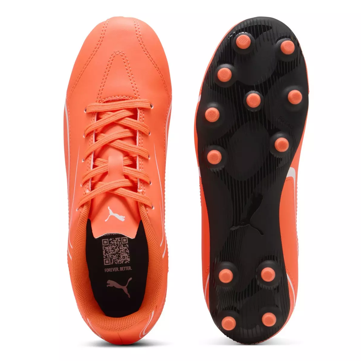 Puma Vitoria Jnr FG/AG Soccer Cleats for Men & Youth - Glowing Red/White Football Shoes - Perfect for Turf & Artificial Grass Fields, Training & Matches