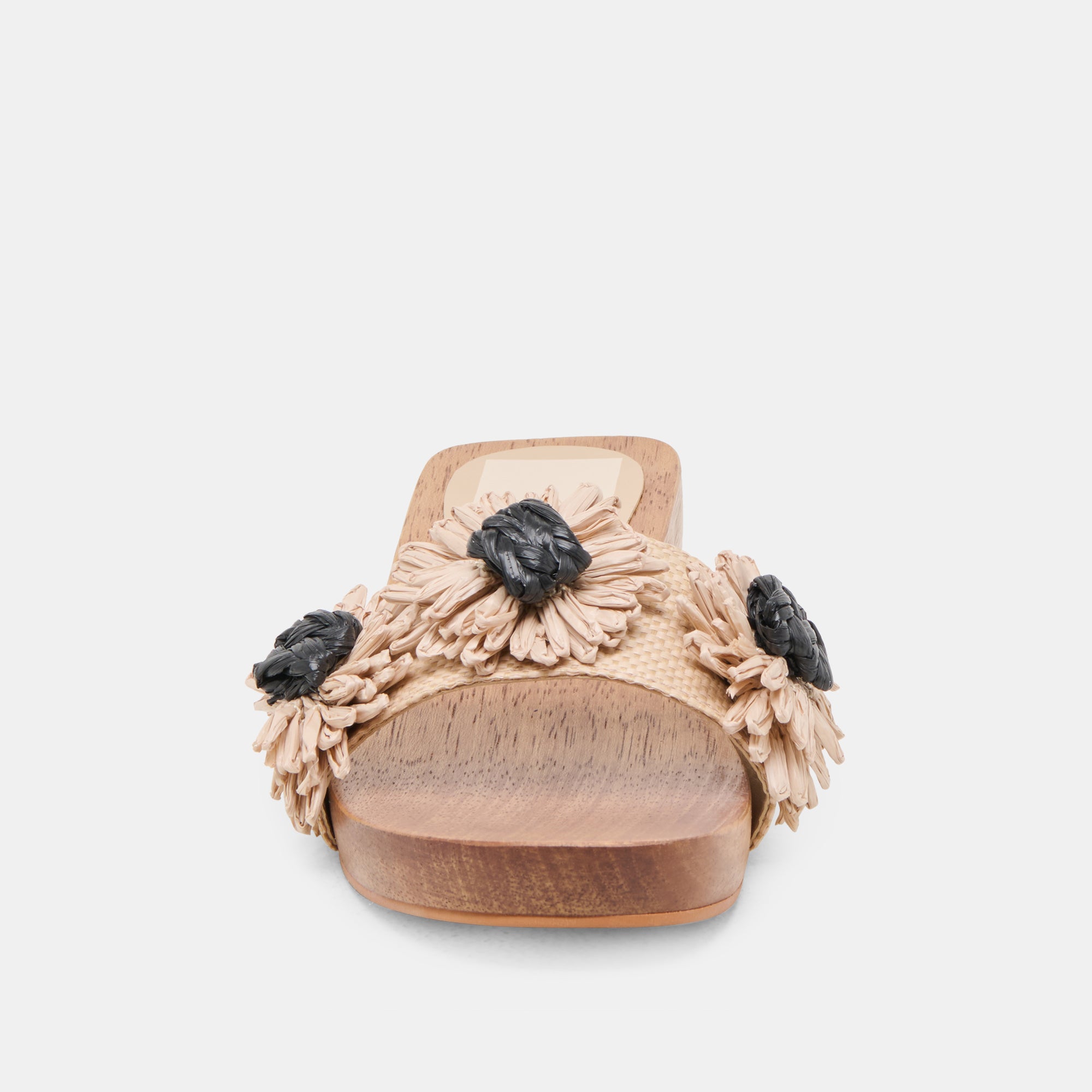 ARIENA Women's Black Natural Floral Raffia Sandals - Comfortable Summer Beach Slides for Outdoor Walking and Casual Wear