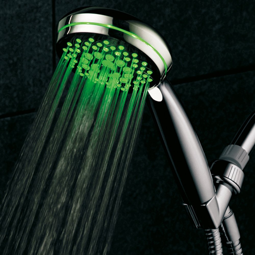 HotelSpa Neon Ultra-Luxury 7-Setting LED Hand Shower with Chrome Face & Color-Changing Temperature Sensor - Perfect for Bathroom, Spa, Hotel & Home Luxury Shower Experience