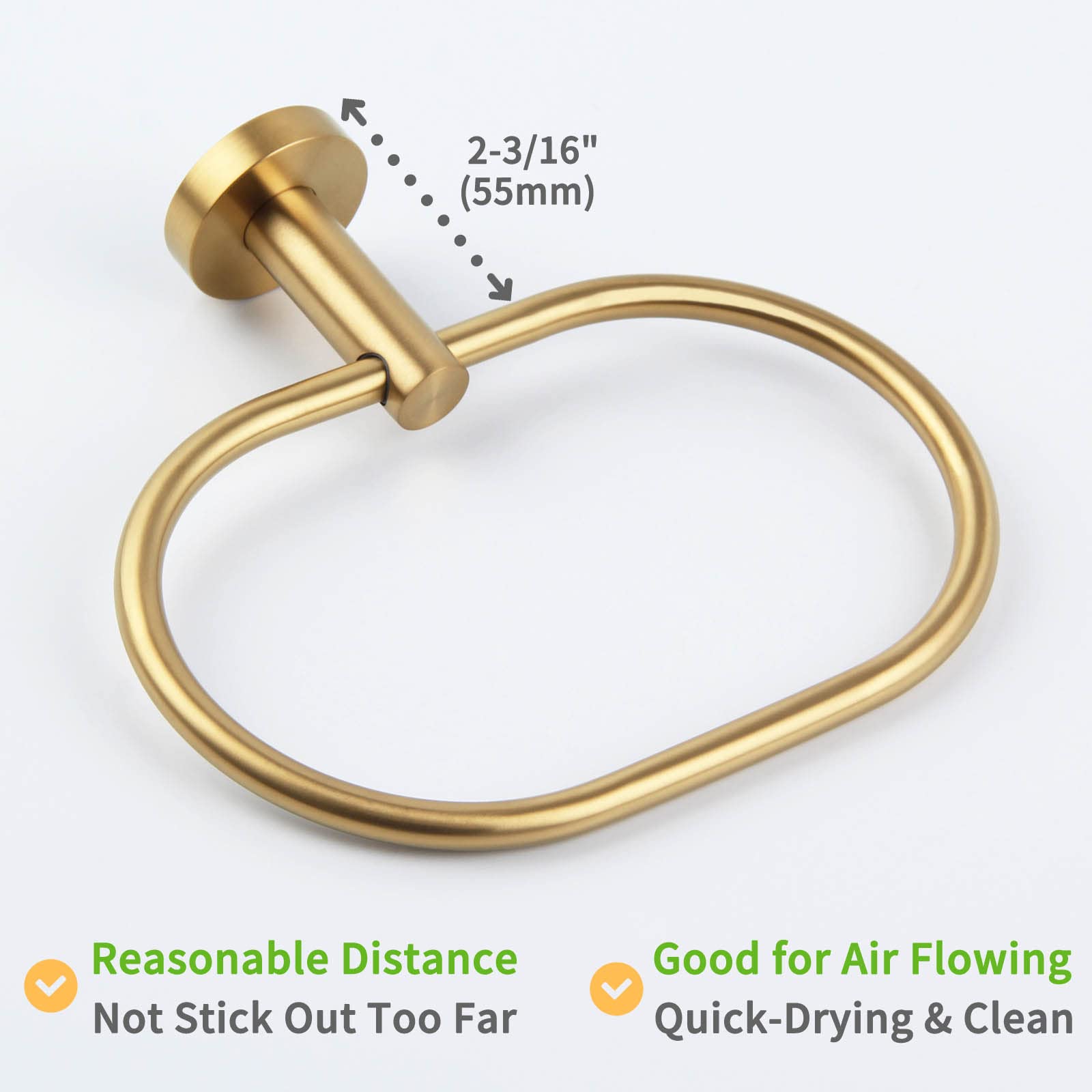 Angle Simple Towel Ring - Premium SUS 304 Stainless Steel Swivel Hand Towel Holder Rack for Bathroom - Brushed Gold Finish - Perfect for Modern Bathrooms, Kitchens & Powder Rooms
