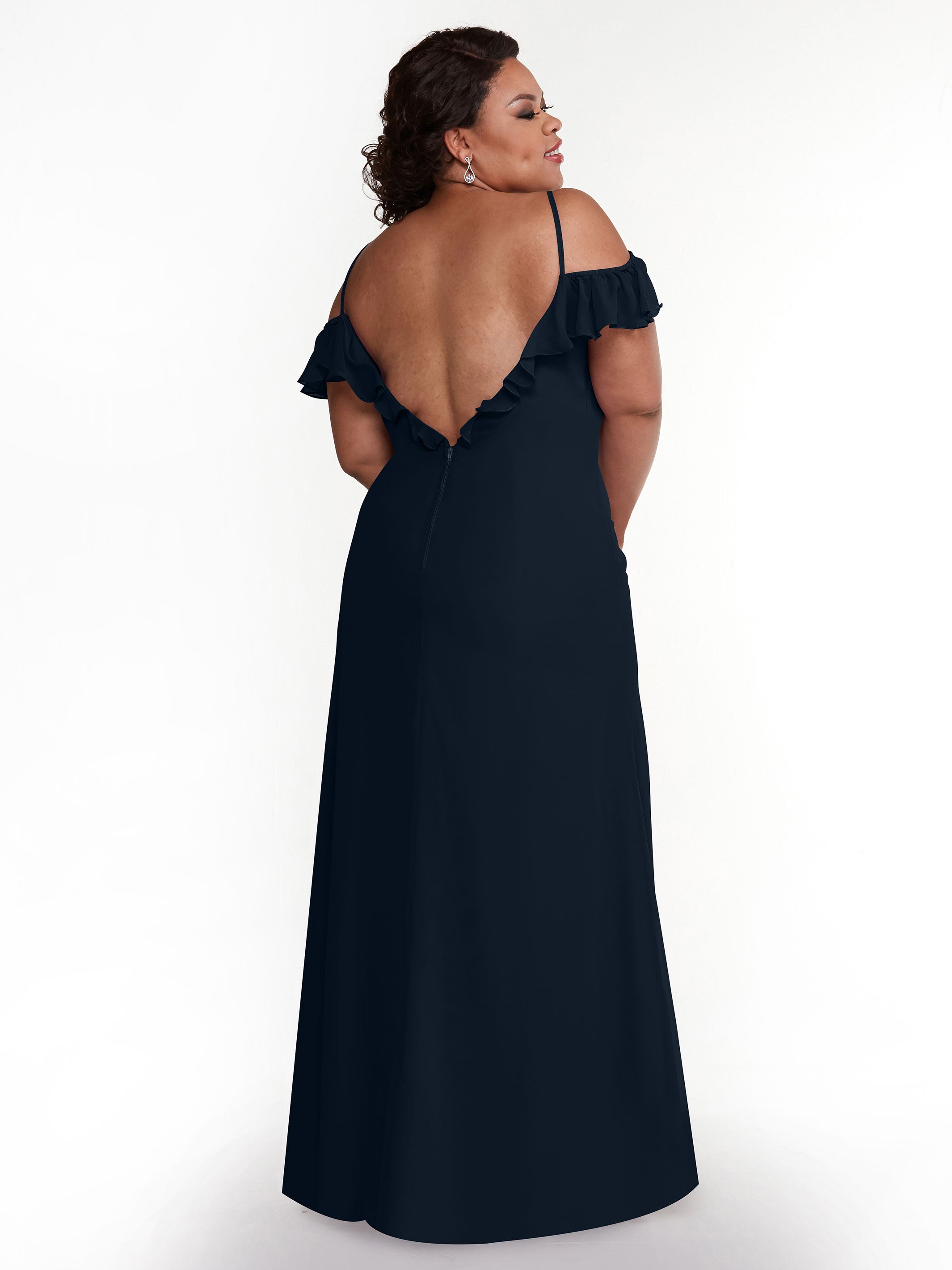 Elegant 80172 Chiffon Off-The-Shoulder A-Line Bridesmaid Dress with Ruffled Neckline - Perfect for Weddings, Formal Events & Special Occasions