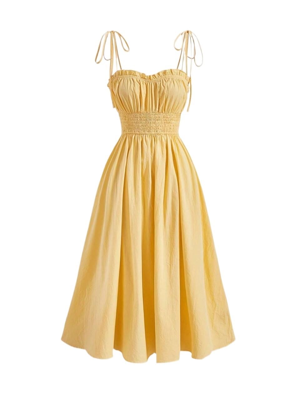 Trendy Women's Solid High Waist Ruched Bust Cami Dress - Sleeveless Long Summer Dress 2023 | Perfect for Beach Vacations, Date Nights & Casual Outings