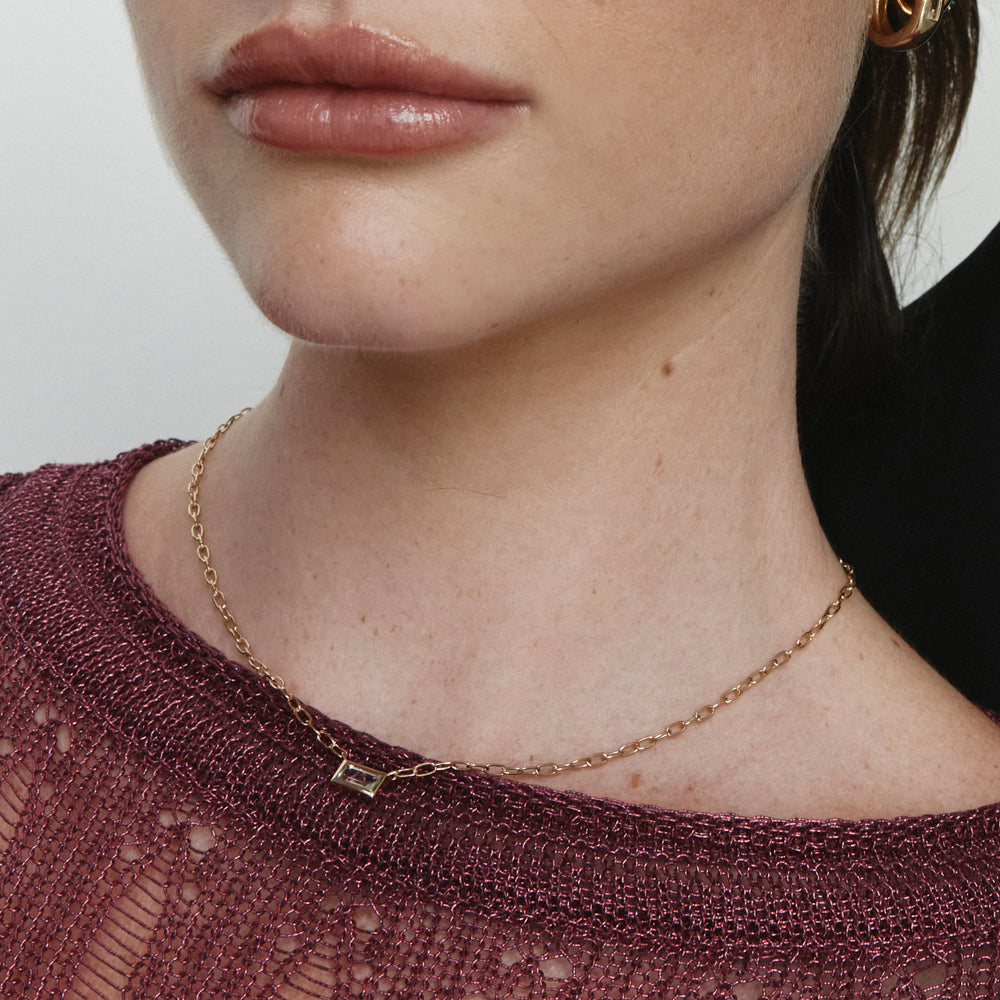 White Topaz Baguette Gold Chain Necklace for Women - Elegant Layering Jewelry for Party, Wedding & Everyday Wear