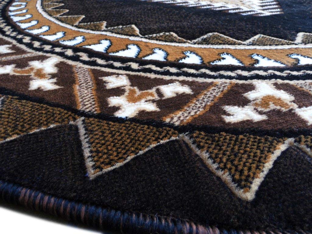 Authentic Navajo Aztec Western Native American Geometric Black Area Rug - 7 Feet Round for Living Room, Bedroom & Boho Decor