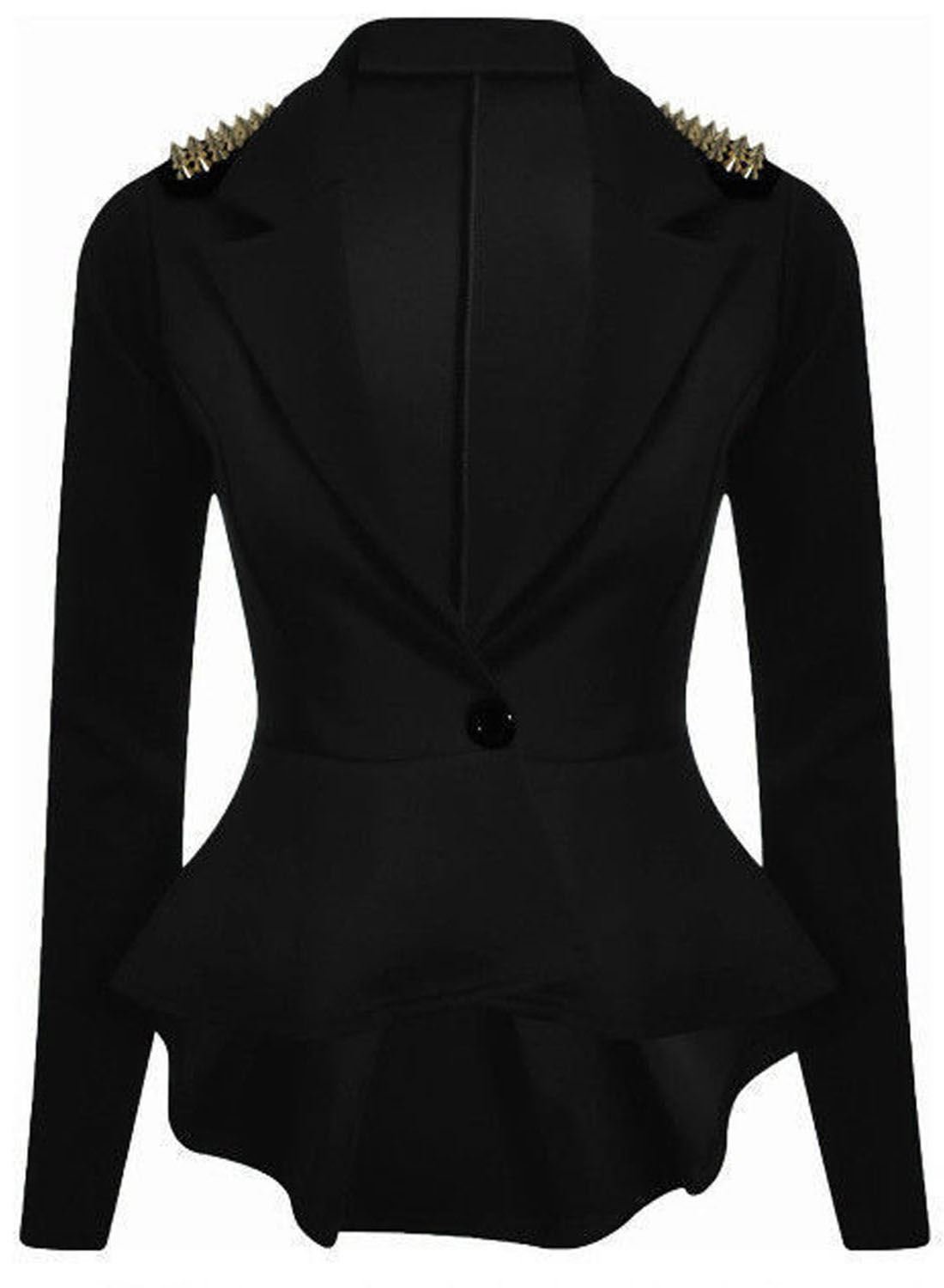 GirlzWalk Women's Studded Single Button Blazer Jacket with Spike Shoulder Detail - Stylish Office Wear & Evening Outfits for Ladies