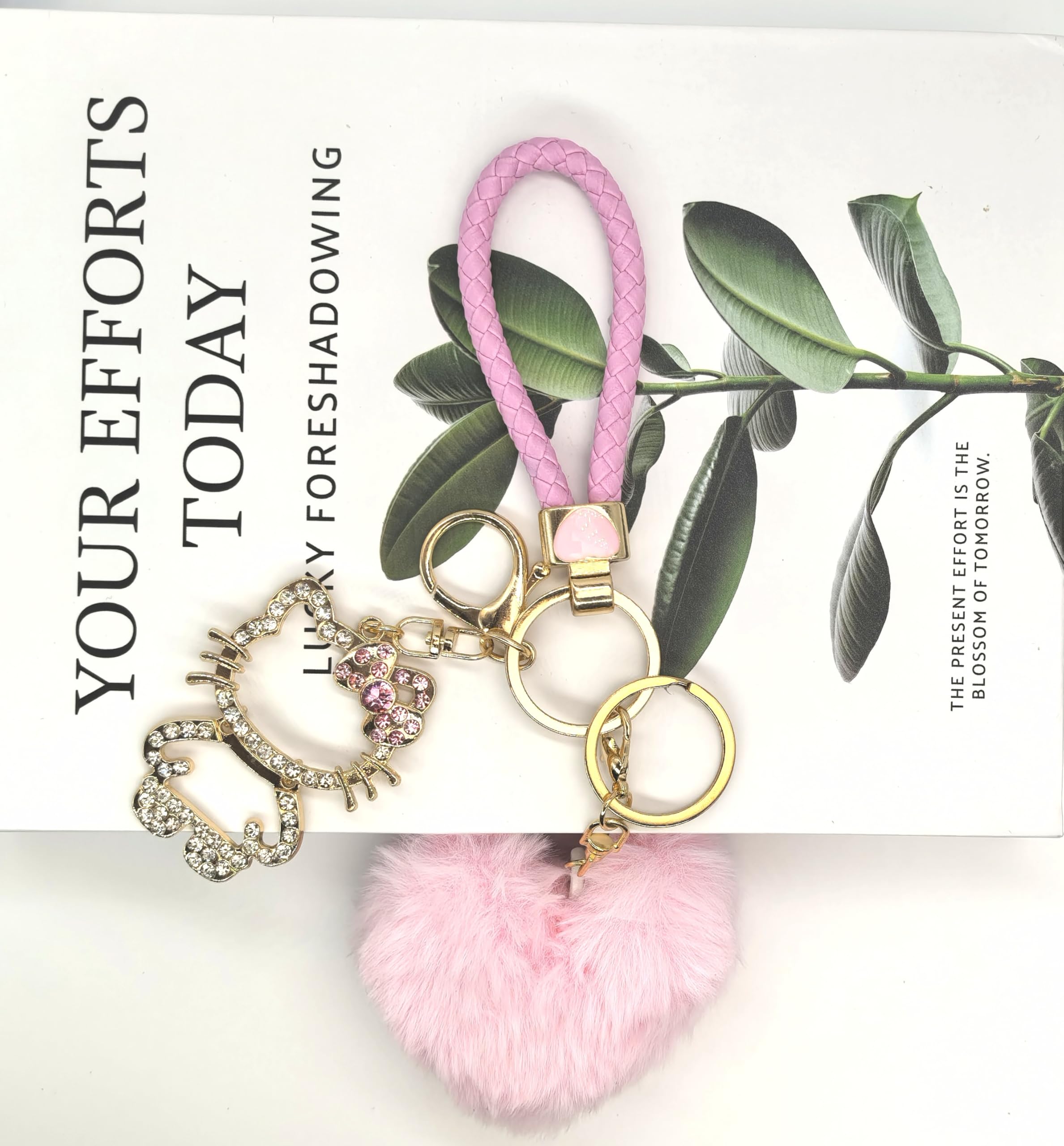 Sparkly Rhinestone Keychain for Women - Cute Heart Pom Pom Keychain Accessory | Perfect for Backpacks, Handbags, Car Keys & Gift Giving