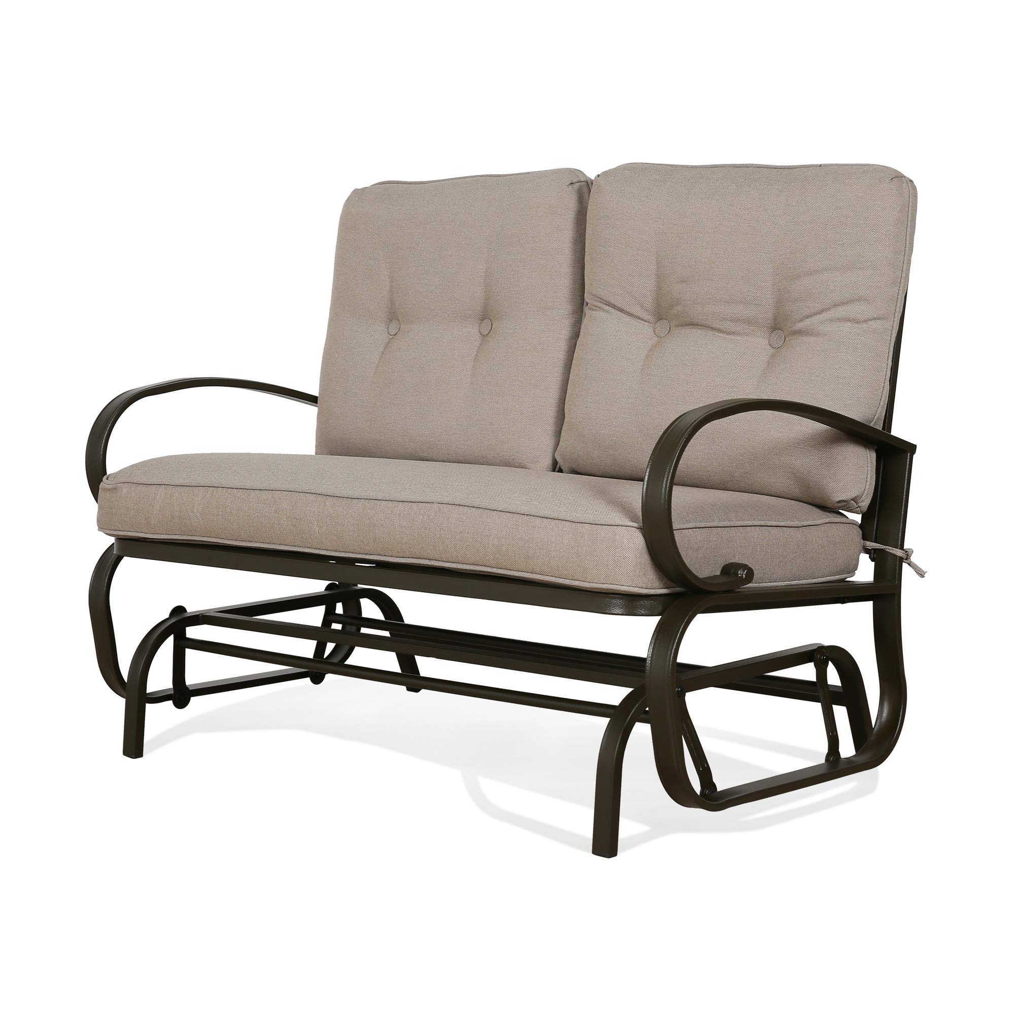 2-Seat Outdoor Swing Glider Bench with Cushions - Patio Rocking Loveseat Chair in Beige for Garden, Porch & Backyard Relaxation