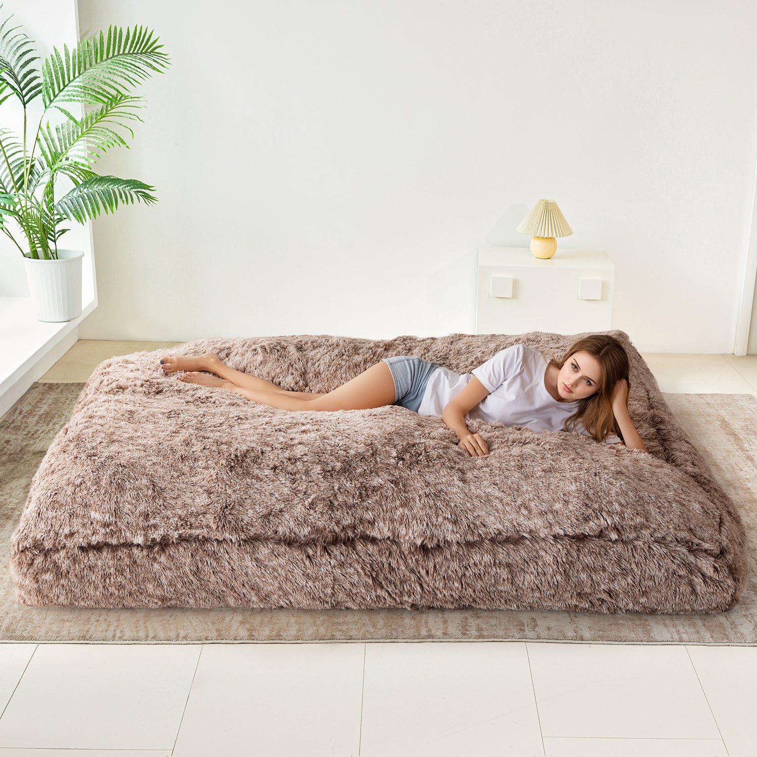 MAXYOYO Giant Bean Bag Bed - Extra Large Faux Fur Convertible Bean Bag Chair to Bed, Soft & Comfy for Adults & Teens - Perfect for Living Room, Bedroom, Dorm or Game Room Lounging