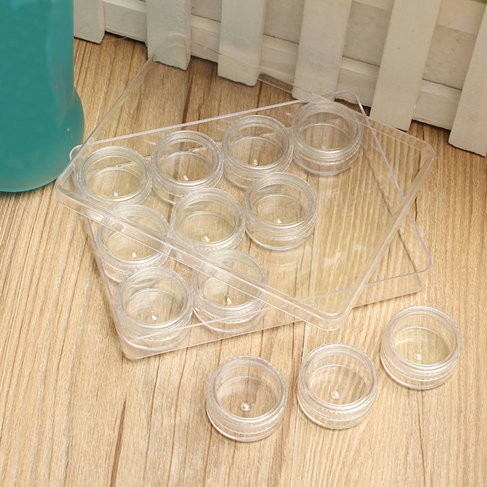 12-Pack Refillable Clear Round Plastic Jars with Screw Lids - 5g Empty Cosmetic Containers for Eyeshadow, Face Cream & Bead Storage | Travel-Friendly Makeup Sample Tins | Ideal for DIY Beauty Products, Travel Kits & Small Item Organization