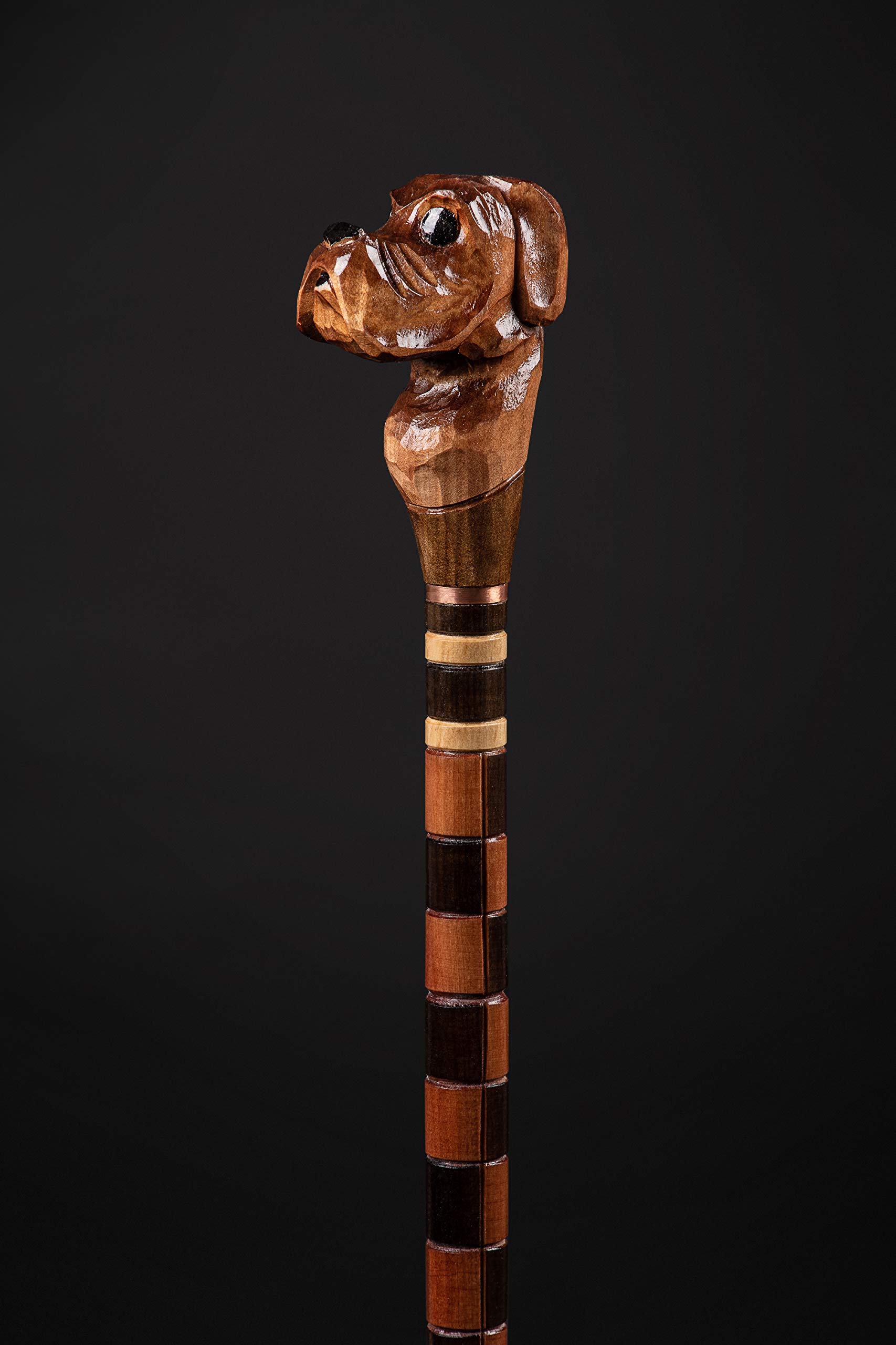 Handmade Wooden Dog Carved Walking Cane - Premium Handcrafted Hiking Stick for Men & Women - Perfect Gift for Outdoors, Hiking, and Elderly Support