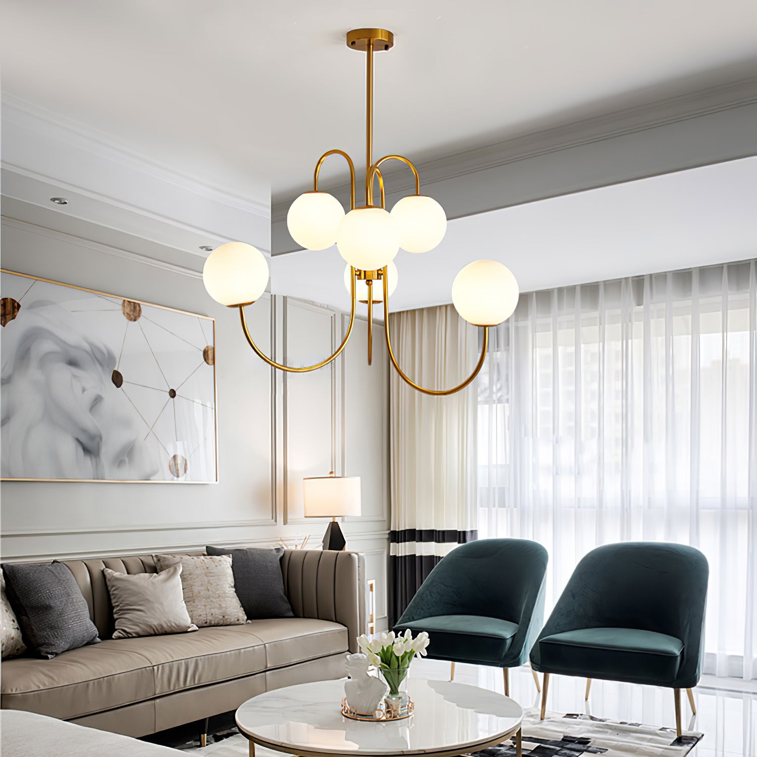 Elegant Gooseneck Chandelier - Modern Adjustable Ceiling Light Fixture for Dining Room, Bedroom, or Living Room Decor
