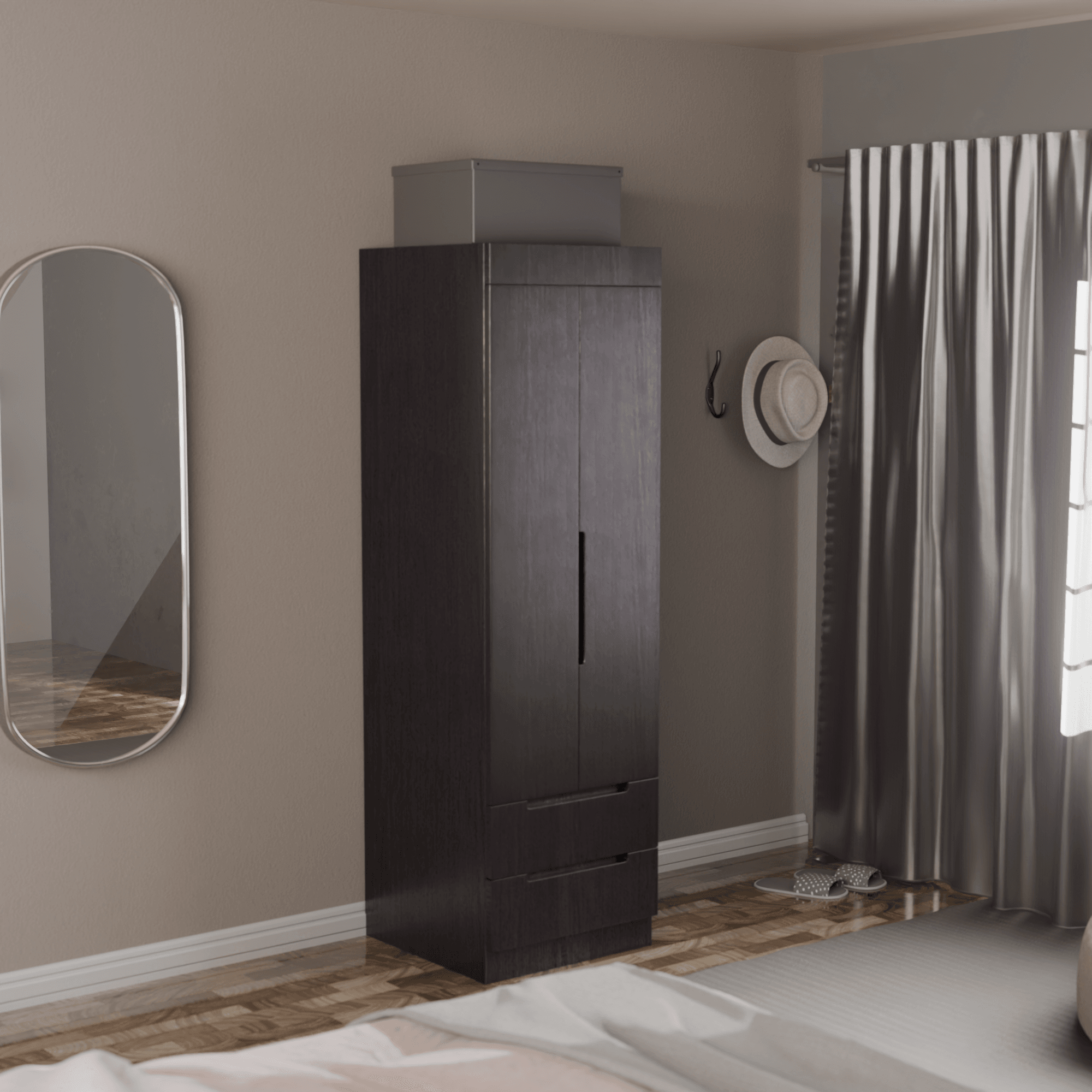 Harris 2 Door Open Wardrobe Closet - Freestanding Storage Cabinet for Bedroom, Living Room & Entryway - Modern Wooden Clothes Organizer with Hanging Rod & Shelves