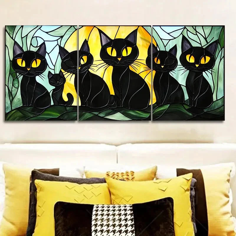 3pcs Black Cats Family Metal Wall Art - Ready to Hang Home Decor for Living Room, Bedroom & Office