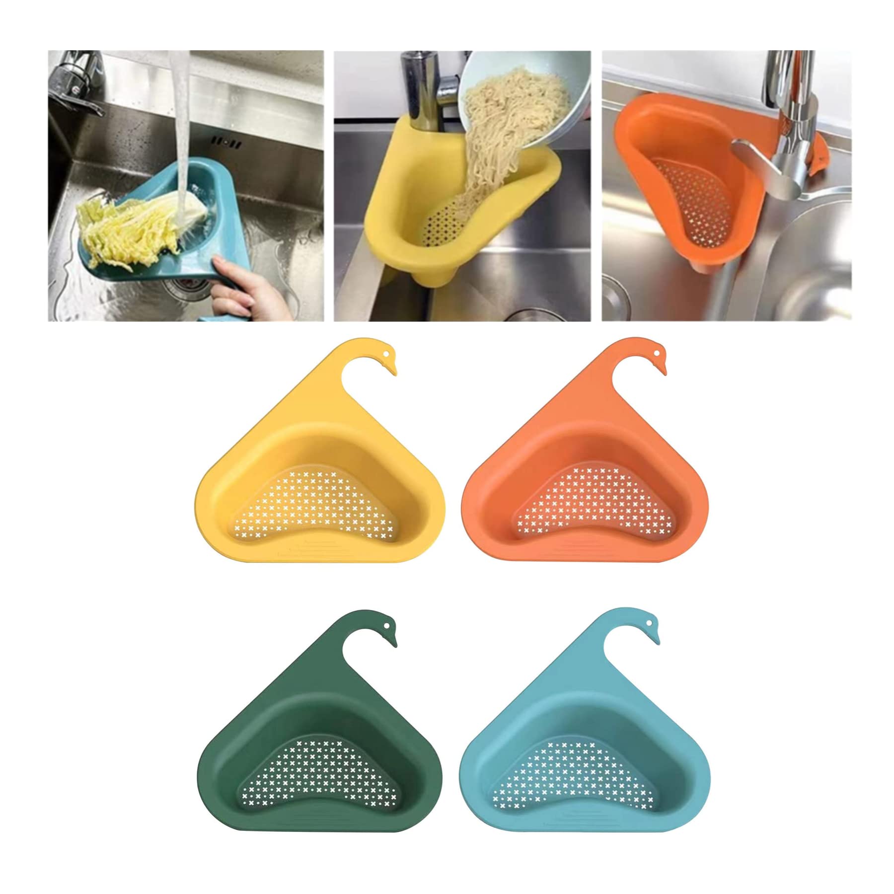 Premium Swan-Shaped Kitchen Sink Drain Basket Set - 4PCS Stainless Steel Sink Strainer for Food Scraps, Hair & Debris | Corner Drain Rack for Bathroom & Kitchen | Easy Clean & Rustproof Design | Perfect for Home, Restaurant & RV Use