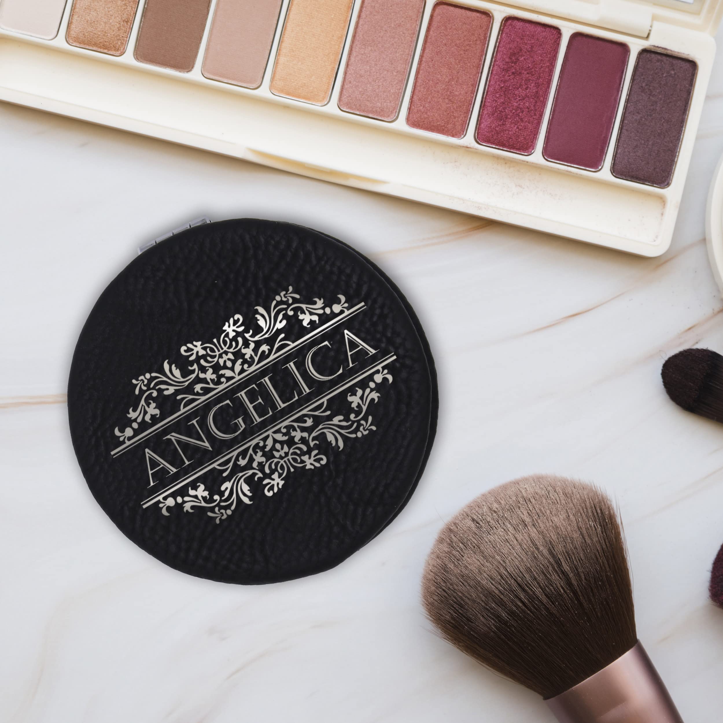 Custom Compact Mirror for Travel & Makeup - Double-Sided Magnification (Black) - Perfect for On-the-Go Touch Ups