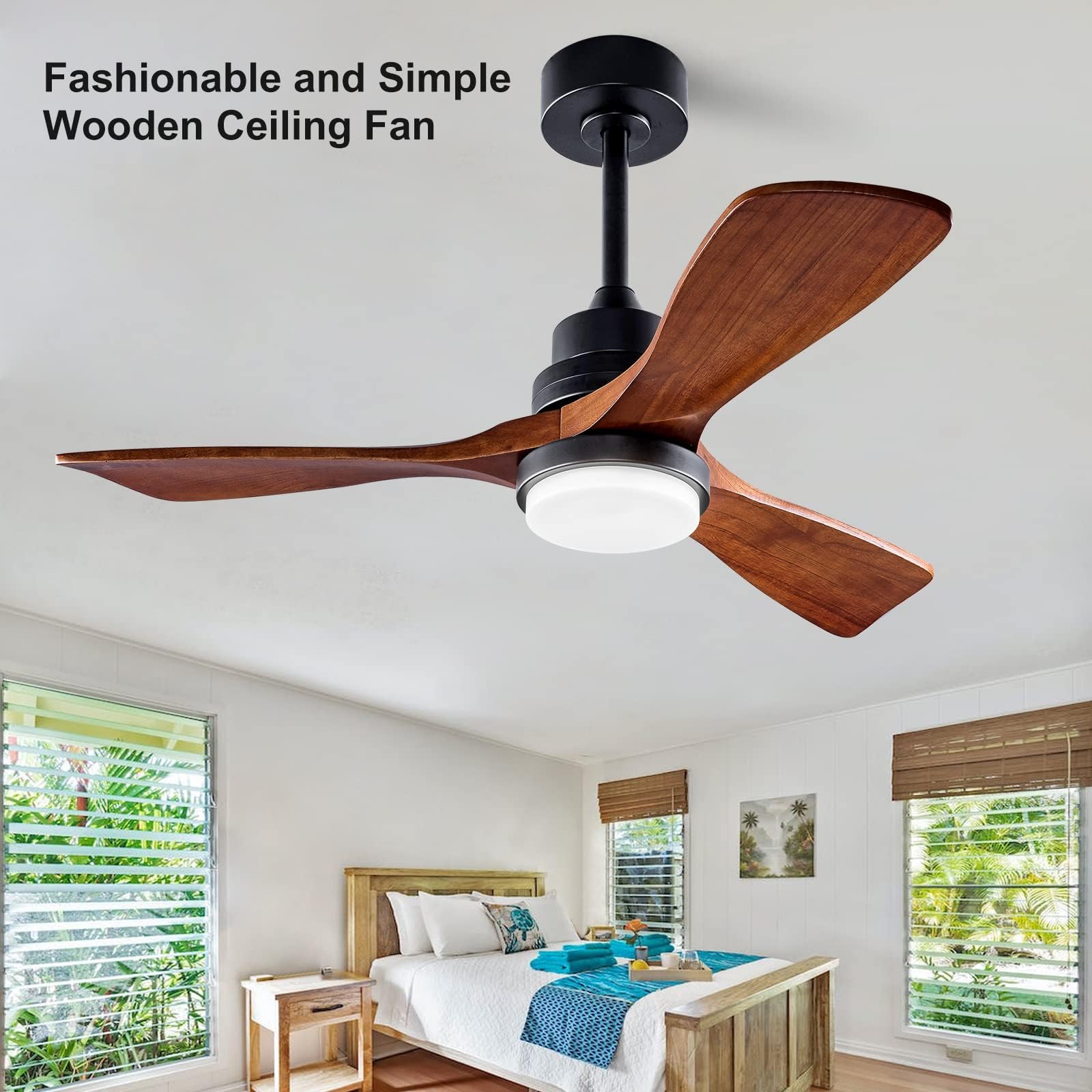 42 Inch Modern Ceiling Fan with Light and Remote Control - Dimmable LED Light, 3 Wood Blades, 6-Speed Quiet DC Motor - Indoor/Outdoor Use for Bedroom, Kitchen, Office, Patio, Living Room - Energy Efficient Cooling Solution for Home and Commercial Spaces