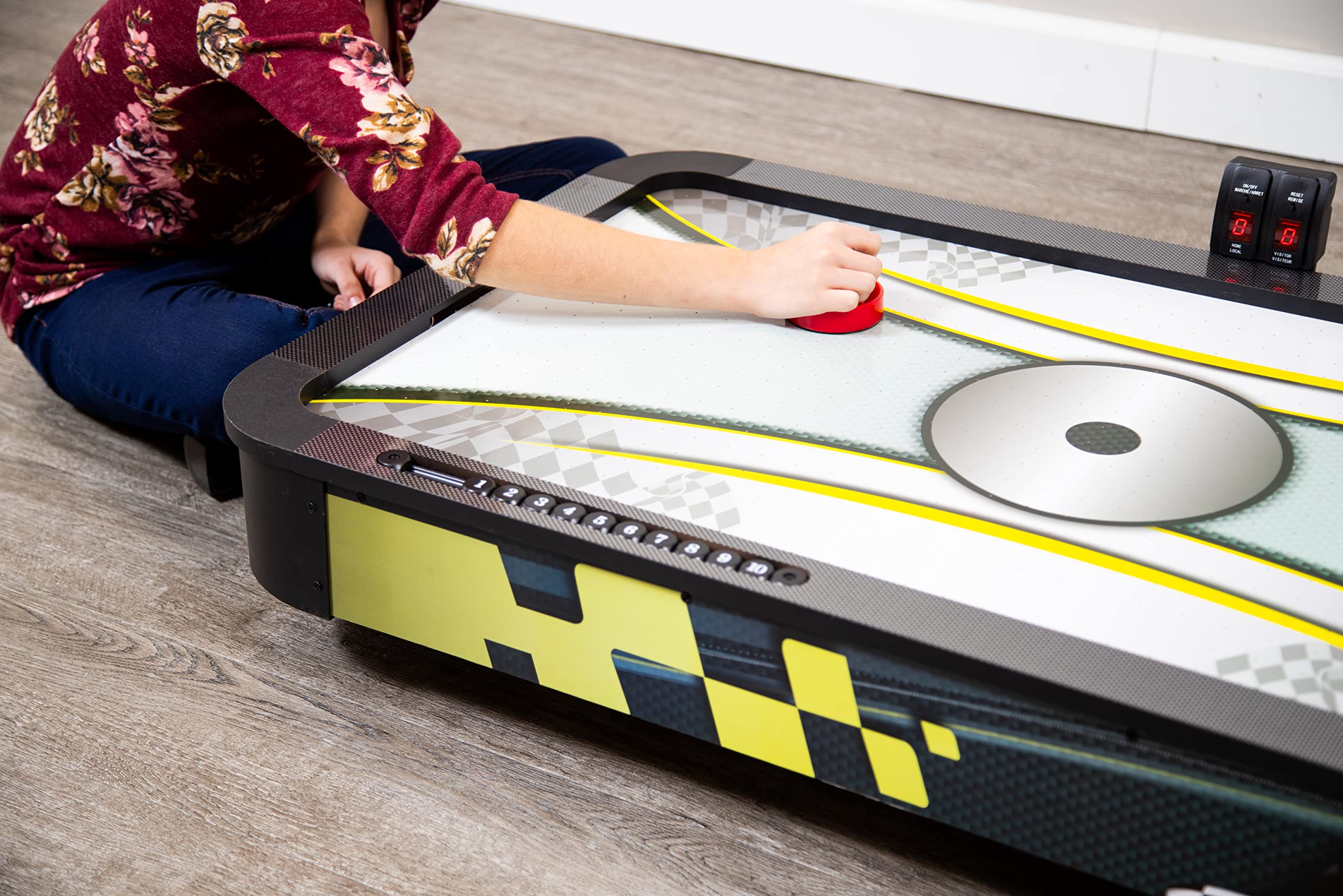 Hathaway Le Mans 42-inch Tabletop Air Hockey Game Table for Kids & Adults - Black & Yellow - Perfect for Game Rooms, Parties & Family Fun