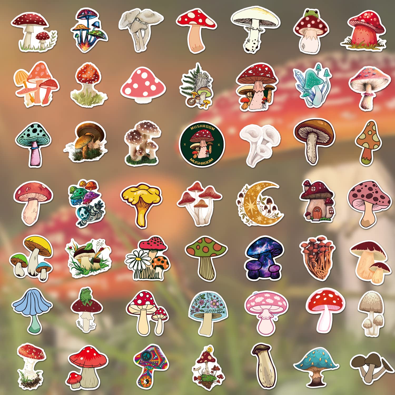 100Pcs Waterproof Mushroom Stickers Pack - Vinyl Decals for Hydro Flask, Water Bottles, Laptops, MacBook, Phone Cases - Perfect for DIY Crafts, Scrapbooking & Personalizing Accessories