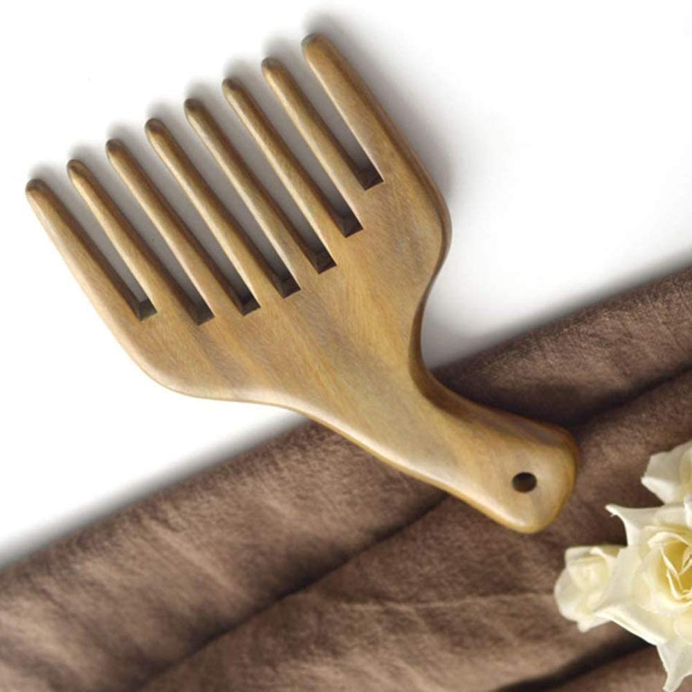 **Wide Tooth Wooden Hair Comb for Men & Women - Sandalwood Afro Hair Pick & Styler for Detangling, Styling & Hair Care - Perfect for Natural, Curly & Thick Hair**
