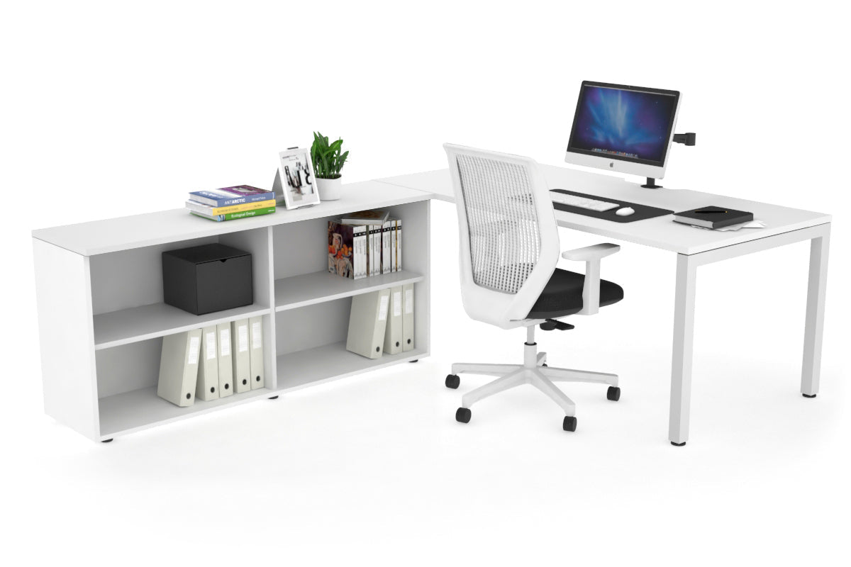 Quadro Square Executive White Frame Office Desk [1600L x 800W with Cable Management] - Perfect for Modern Workspaces & Home Offices