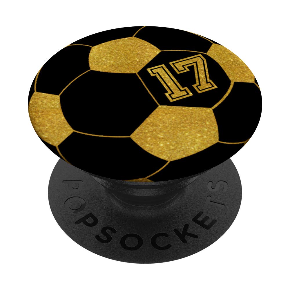 Golden Soccer Ball Player #17 Jersey No 17 Football Gift - Swappable PopSocket PopGrip for Phones & Tablets - Perfect for Fans, Players & Sports Enthusiasts