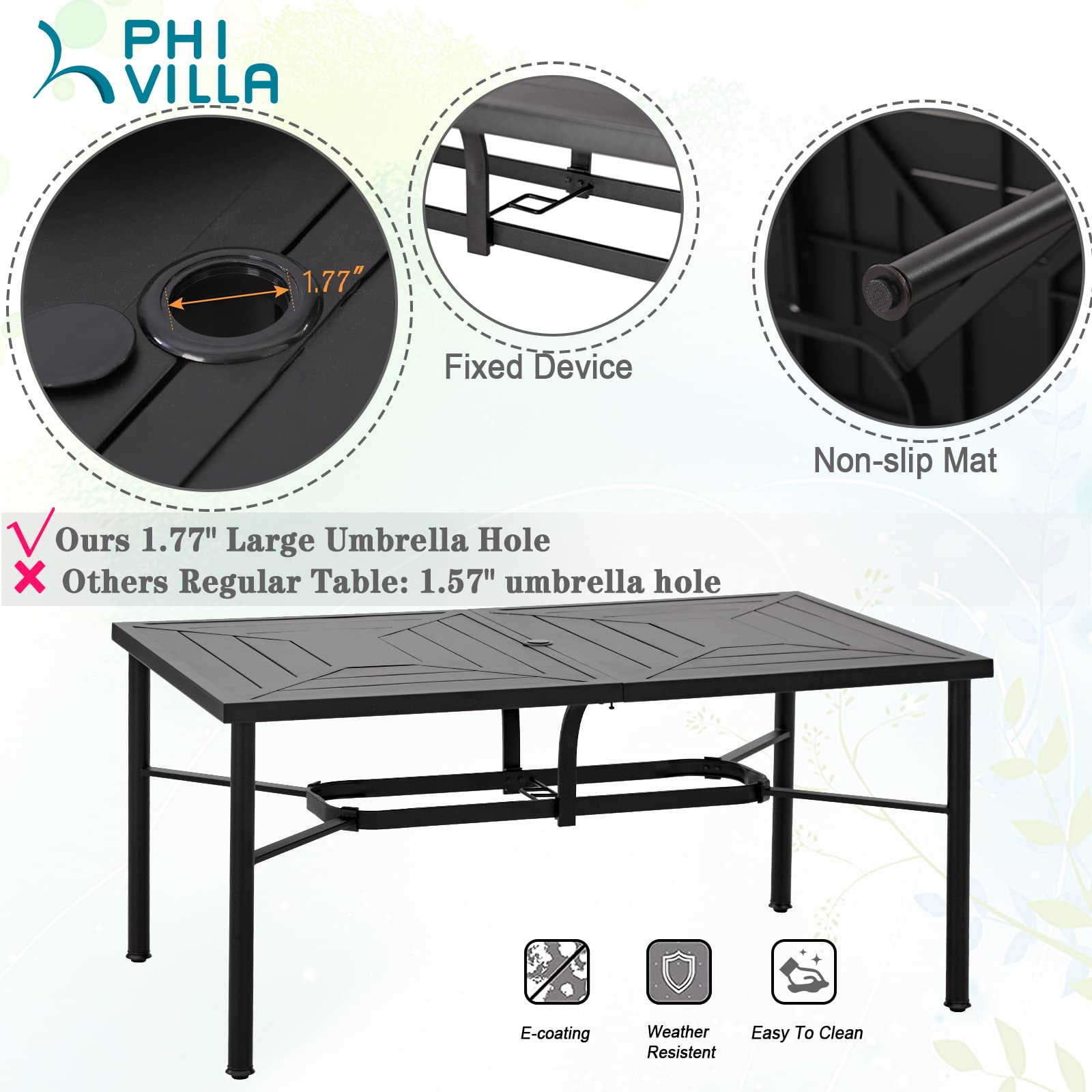 PHI VILLA 7-Piece Outdoor Patio Dining Set with Wicker Swivel Chairs & Metal Table (1.77