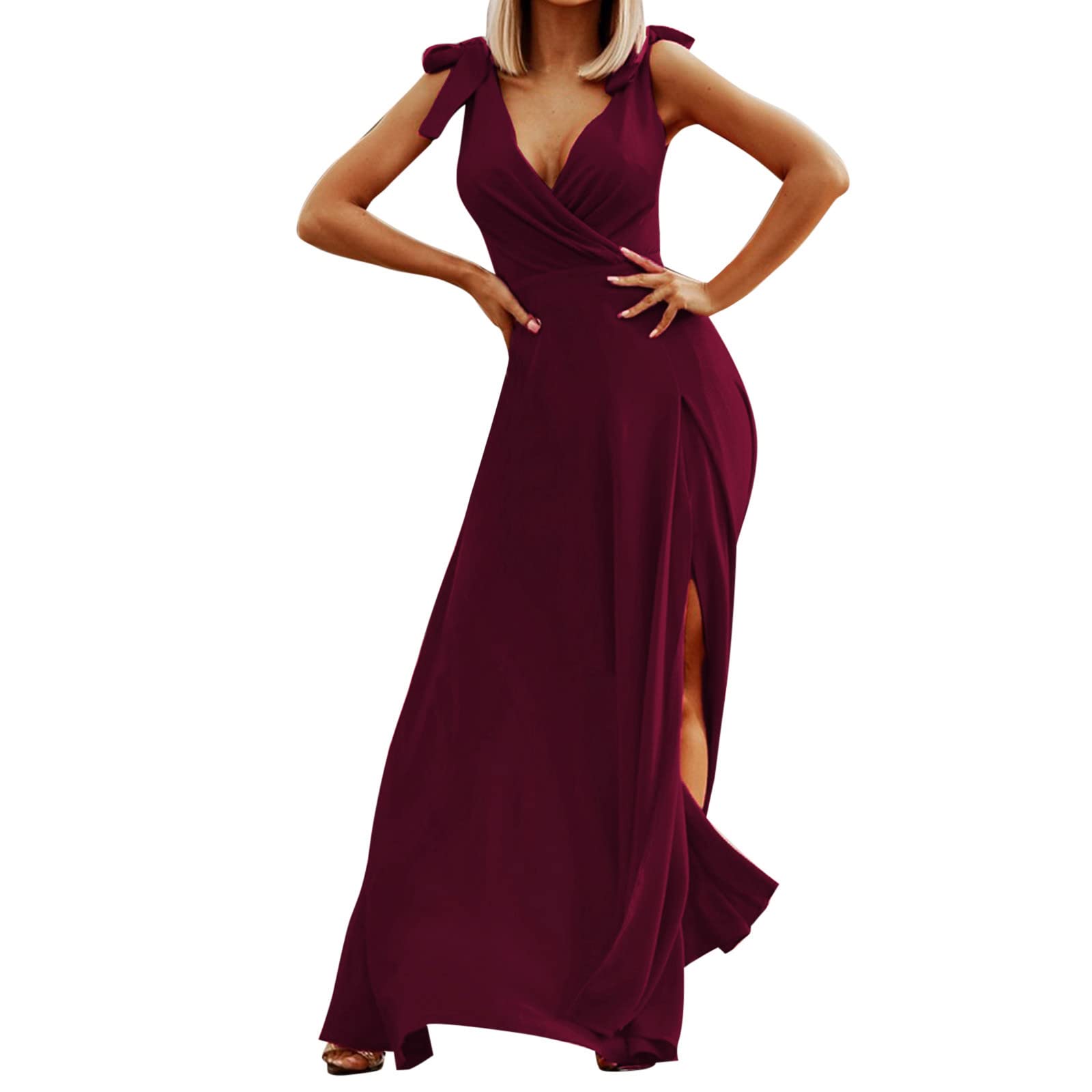 MILAX 2022 Women's Sexy V-Neck Sleeveless High Slit Maxi Dress for Summer Party & Fall Occasions - Perfect for Cocktail Parties, Date Nights & Formal Events