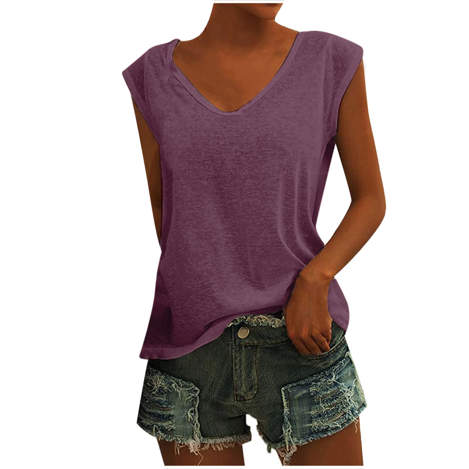 Women's Summer Casual T-Shirts - Soft Loose Fit O-Neck Cap Sleeve Solid Color Blouses | Perfect for Beach Outings, Weekend Wear & Everyday Comfort