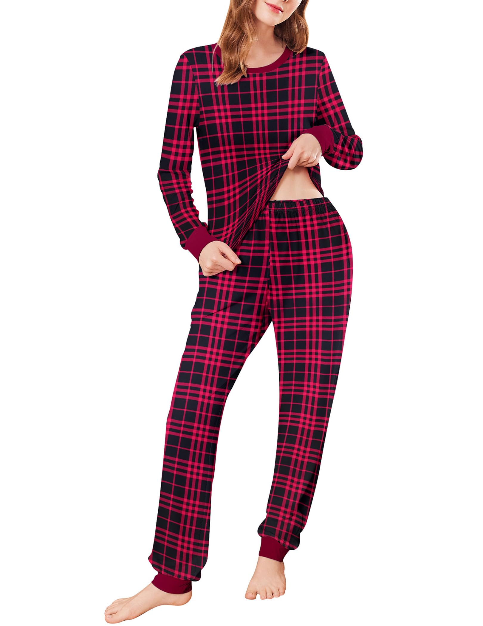 Ekouaer Women's Soft Long Sleeve Pajama Set with Pockets - Cozy Lounge PJS Outfit with Jogger Pants for Sleepwear, Loungewear & Home Comfort