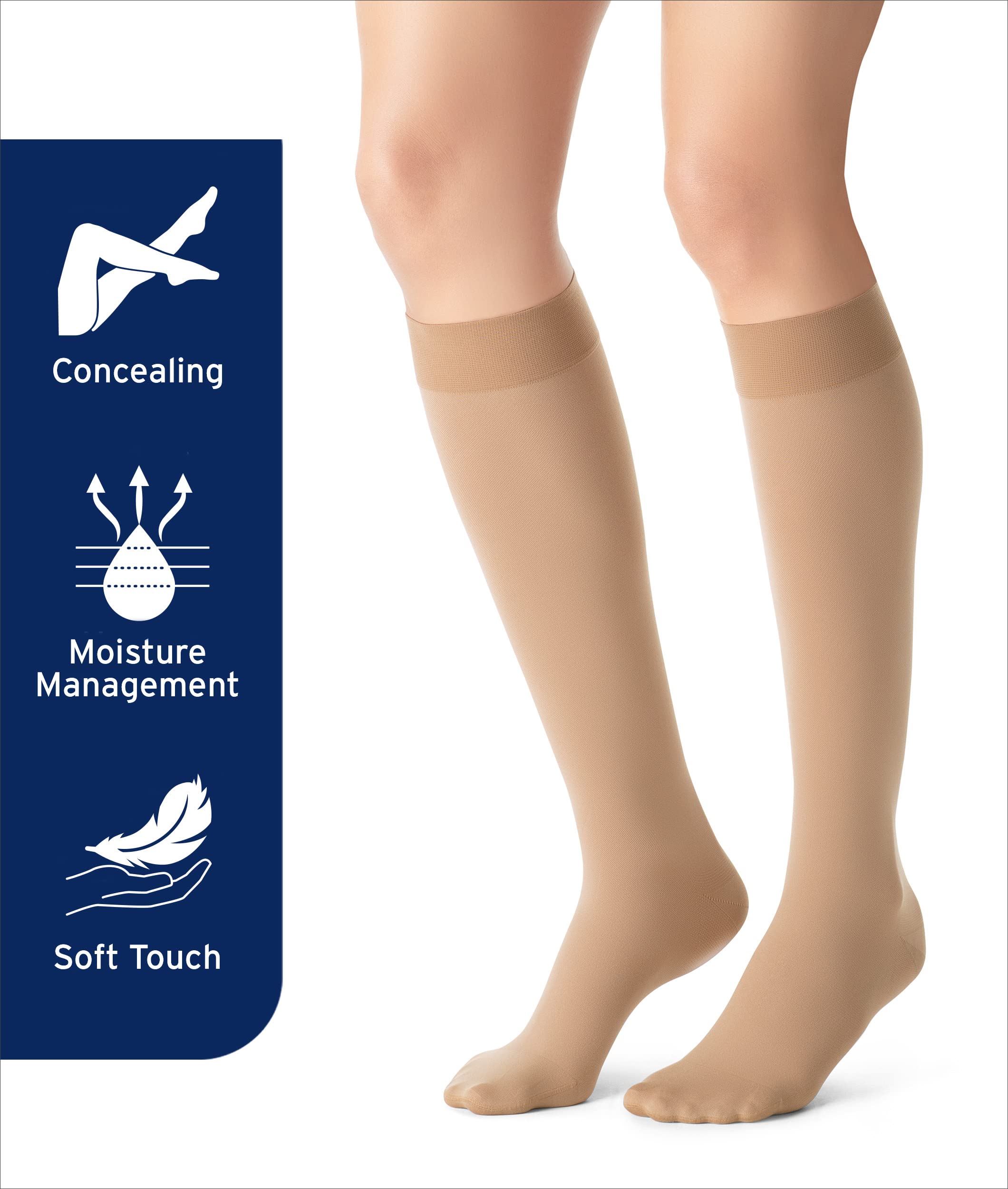 JOBST 115069 Opaque Knee High 15-20 mmHg Compression Stockings for Women, Open Toe, Small Petite Size, Natural Beige - Ideal for Travel, Varicose Veins & Post-Surgery Recovery