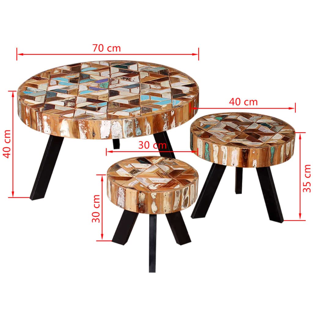 Rustic Round Coffee Table Set of 3 - Solid Reclaimed Wood Side Tables for Living Room, Bedroom & Study - Perfect for Small Spaces, Farmhouse Decor & Cozy Home Settings